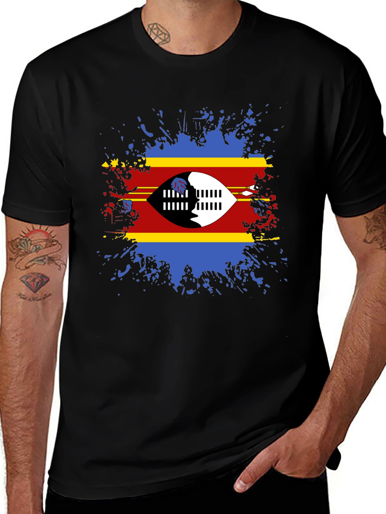 Variant 11 of Eswatini Flag Splatter Graphic T-Shirt