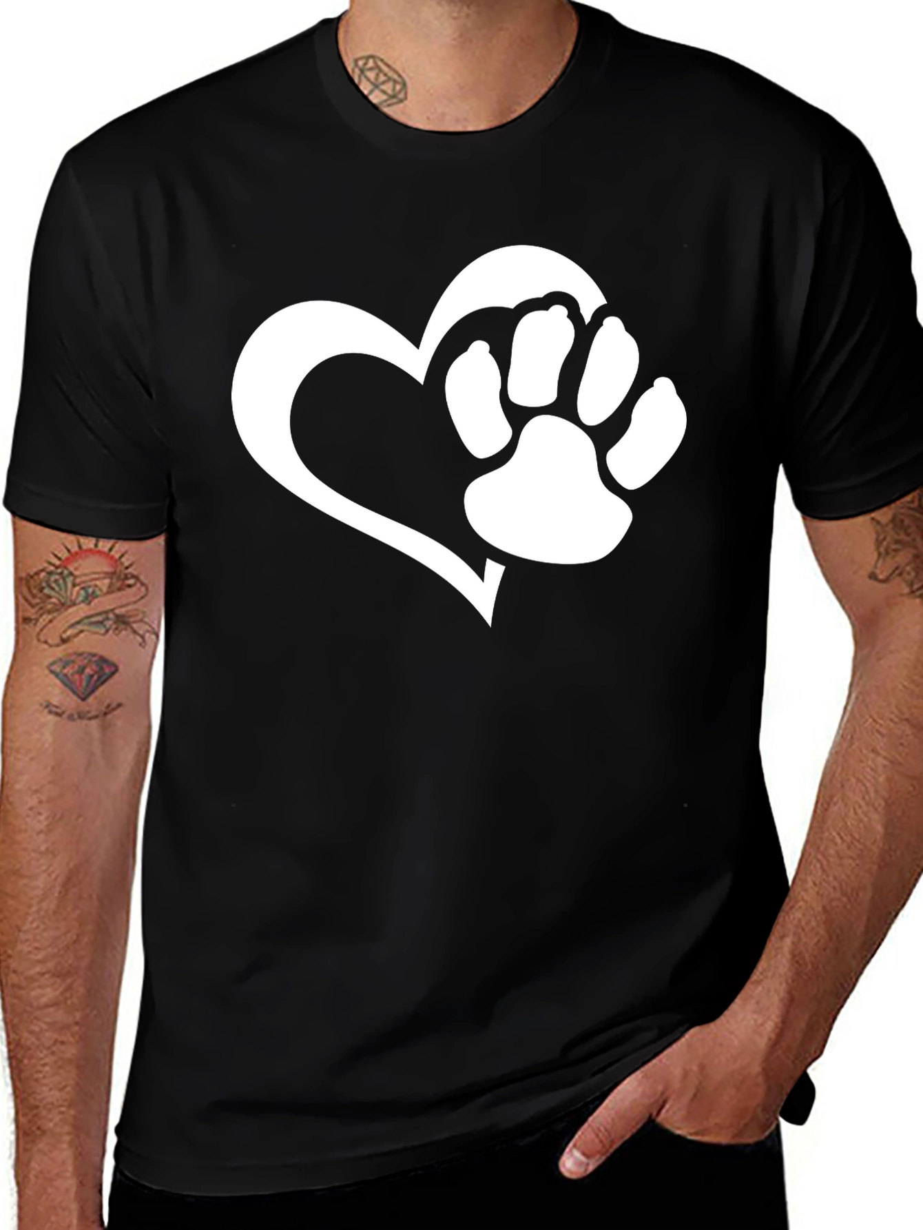 Variant 8 of Dog Paw Heart T-Shirt - Black