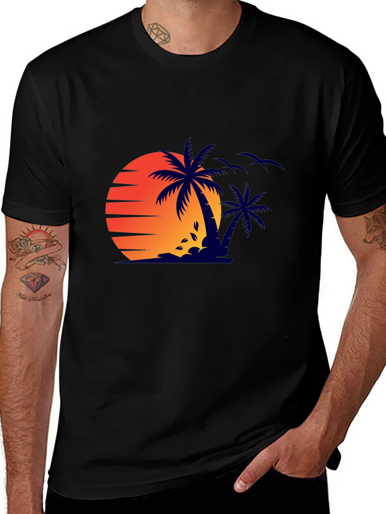 Variant 22 of Sunset Palm Tree Graphic Tee - Stylish Summer Shirt