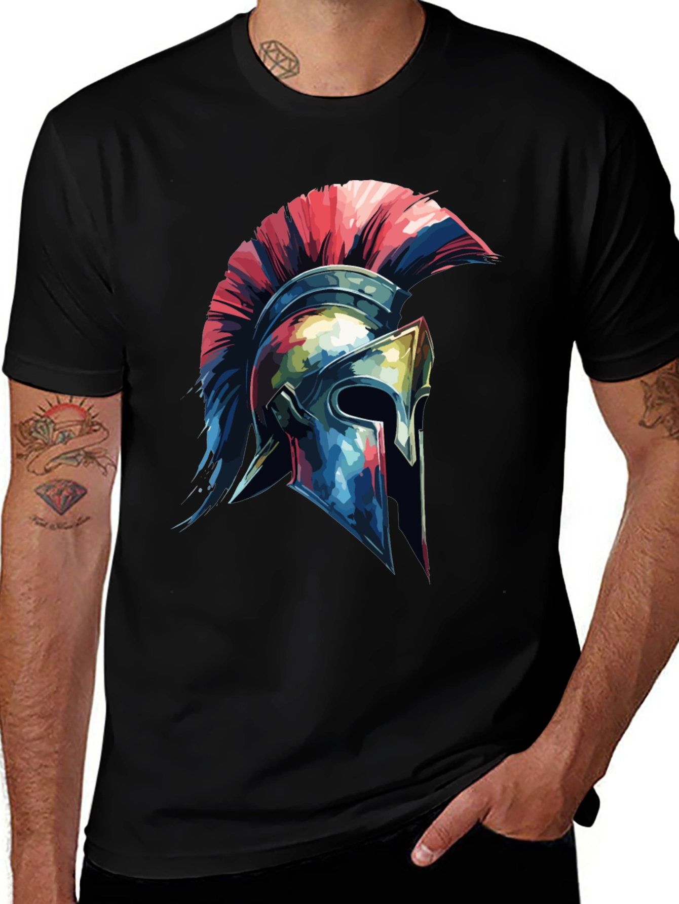 Variant 5 of Spartan Helmet Graphic Tee - Black Cotton Blend