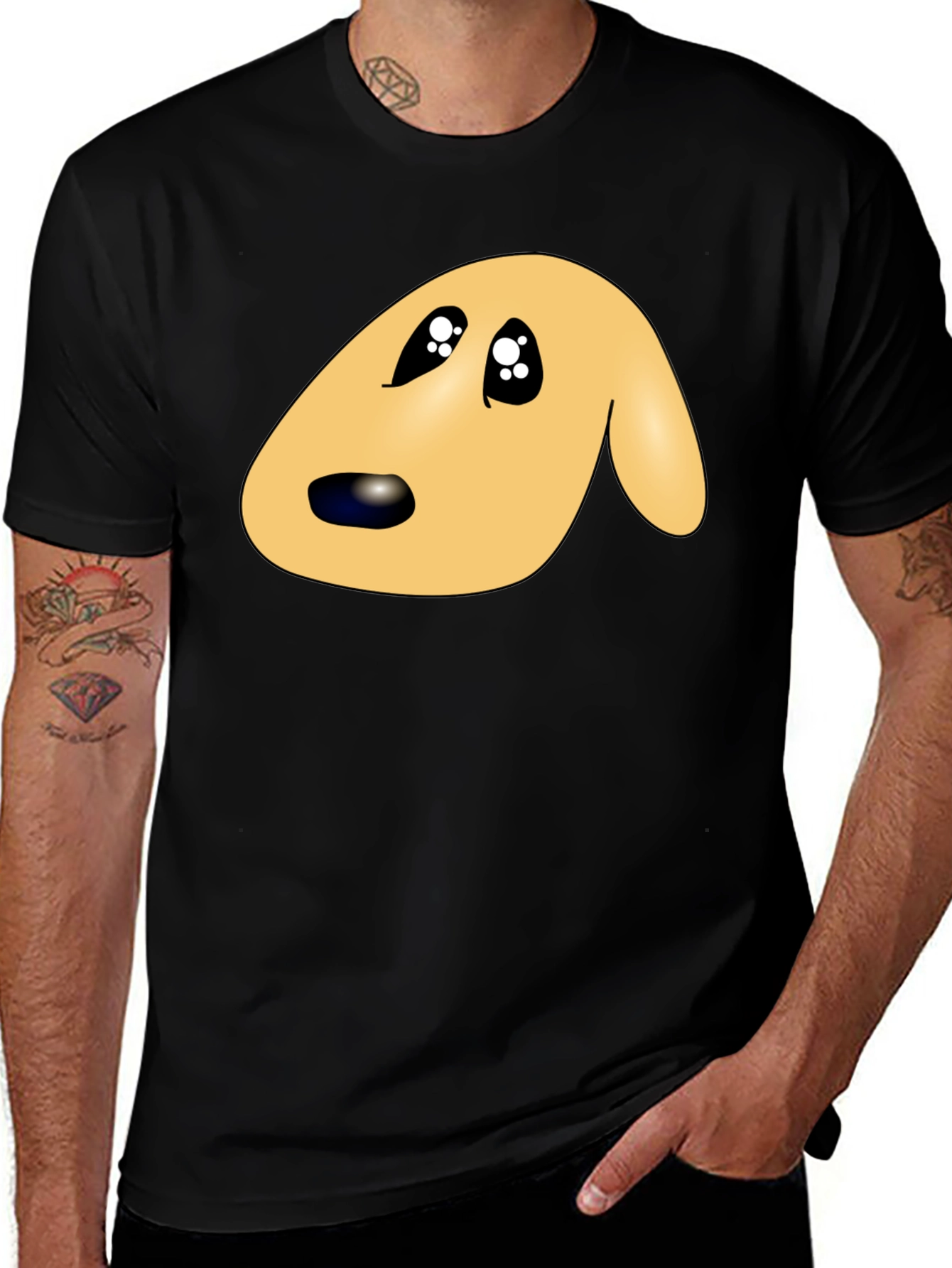Variant 14 of Cute Cartoon Dog Face Black T-Shirt