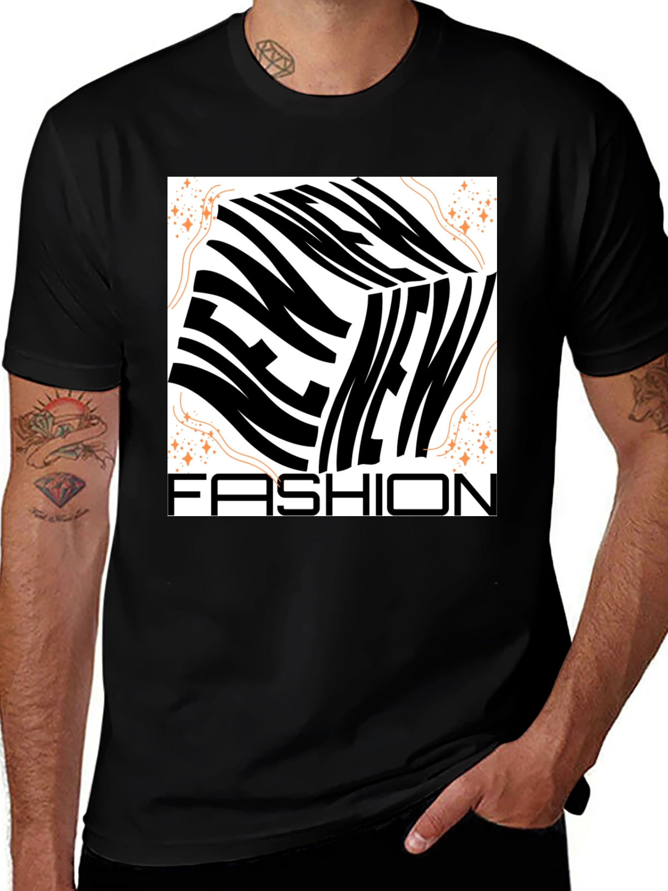 Variant 9 of New Fashion Graphic Tee - Men's Black Crew Neck