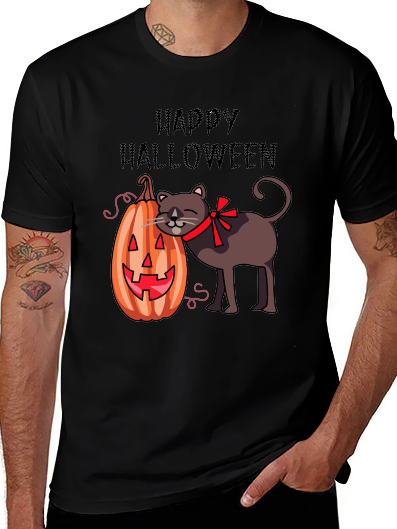 Happy Halloween Cat Pumpkin Graphic Tee
