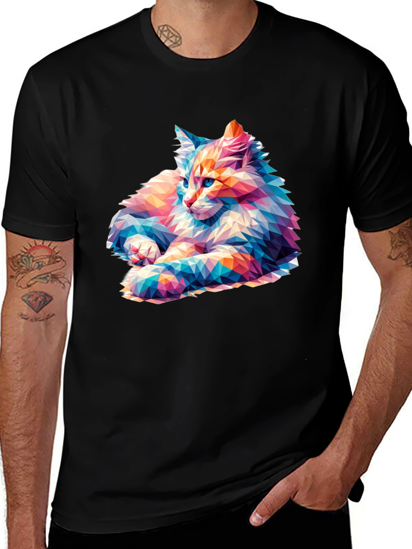 Variant 28 of Geometric Cat Graphic Tee - Stylish Black T-Shirt
