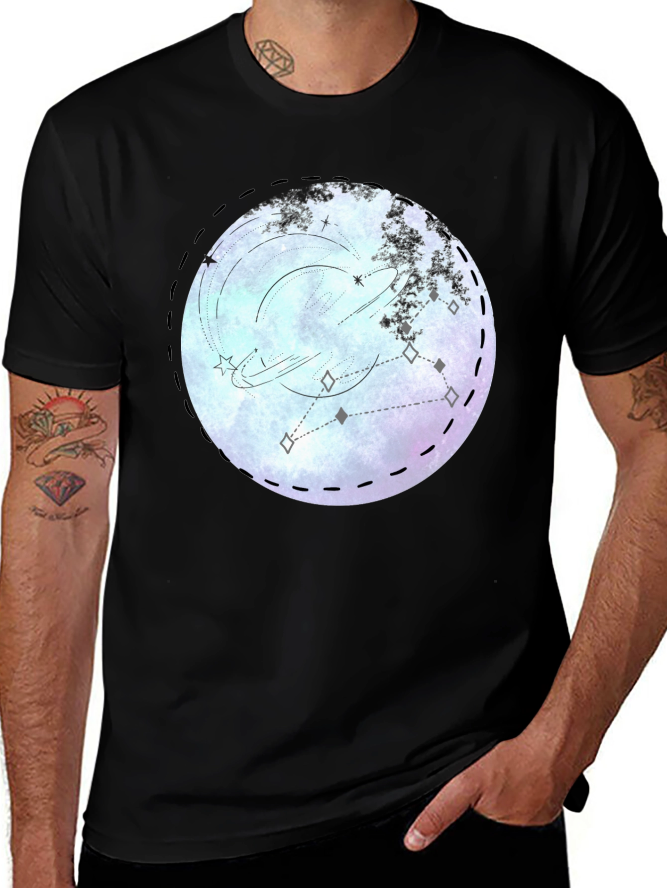 Variant 15 of Galaxy Dreamer Tee - Black Cotton Blend Shirt