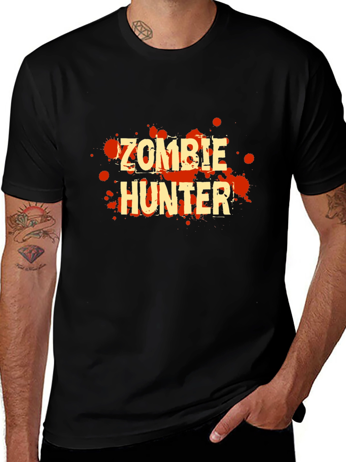 Variant 22 of Zombie Hunter T-Shirt - Black Graphic Tee