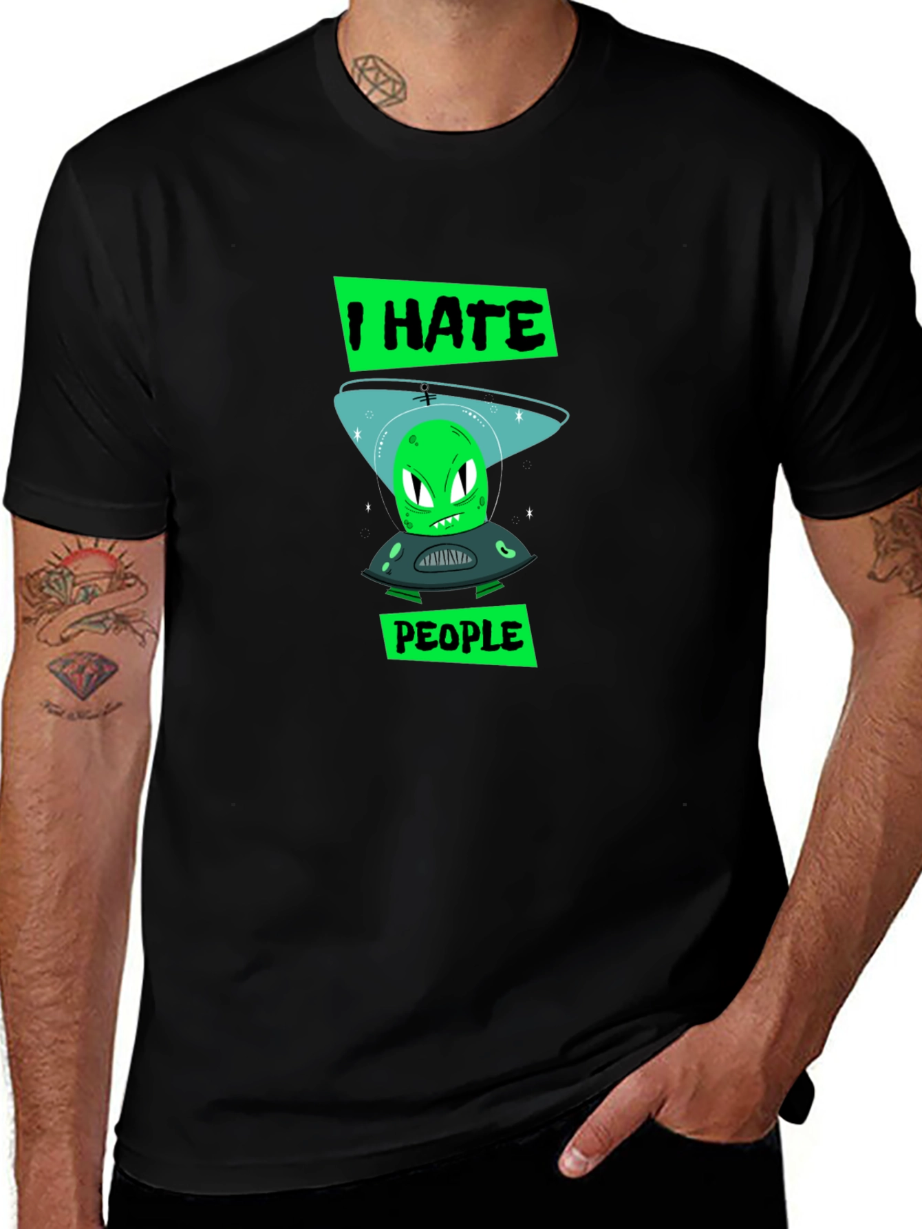 Variant 19 of I Hate People Alien T-Shirt - Black Cotton Tee
