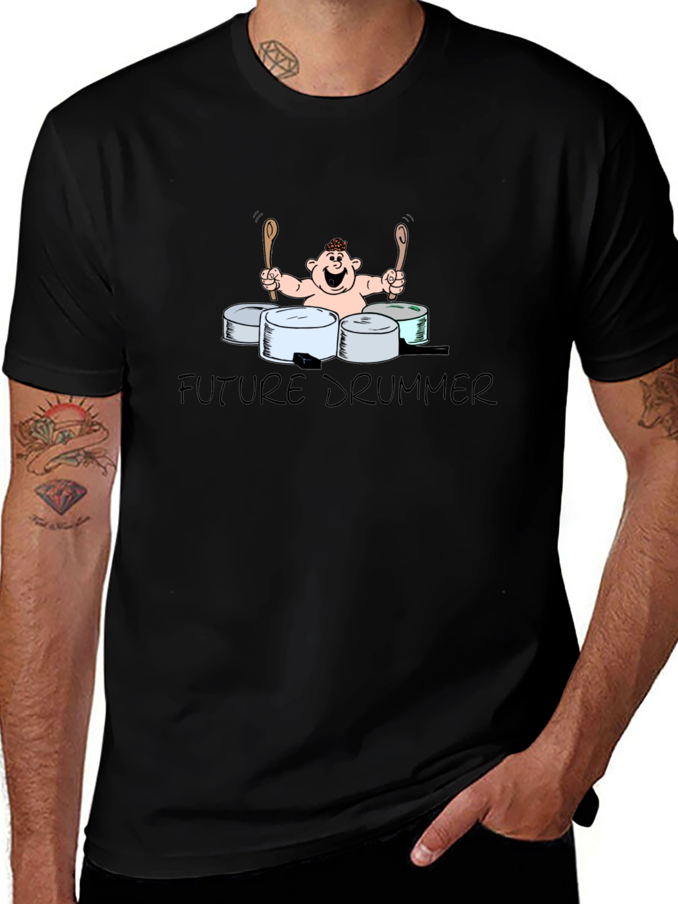 Variant 5 of Future Drummer Cartoon Black T-Shirt