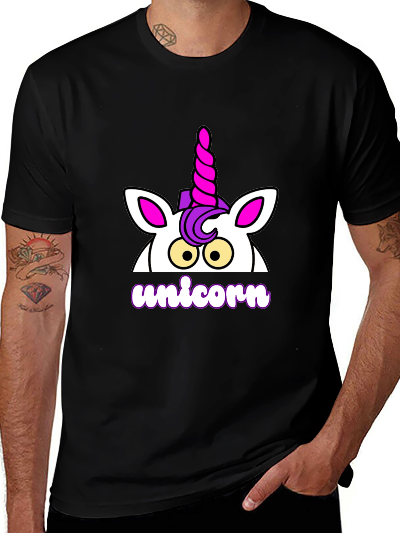 Variant 4 of Unicorn Graphic Tee - Men's Black Cotton T-Shirt