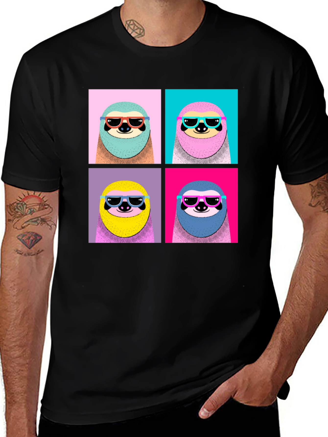 Variant 2 of Cool Sloth Pop Art Graphic Tee - Black