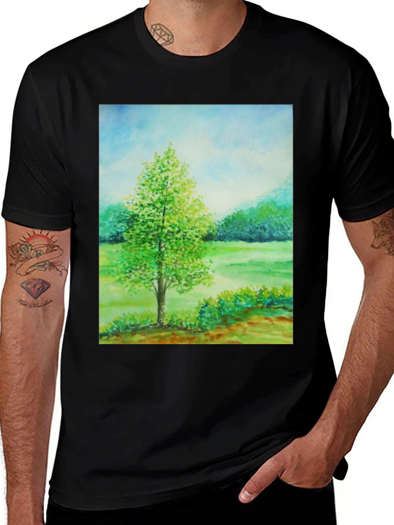 Nature Scene Graphic Tee - Black