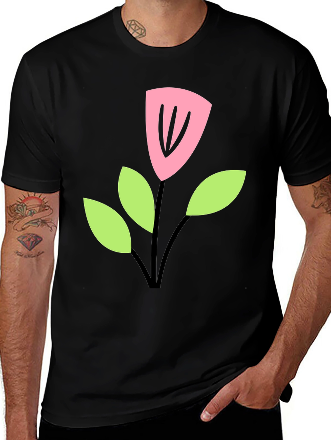 Variant 17 of Black T-Shirt with Cartoon Flower Design
