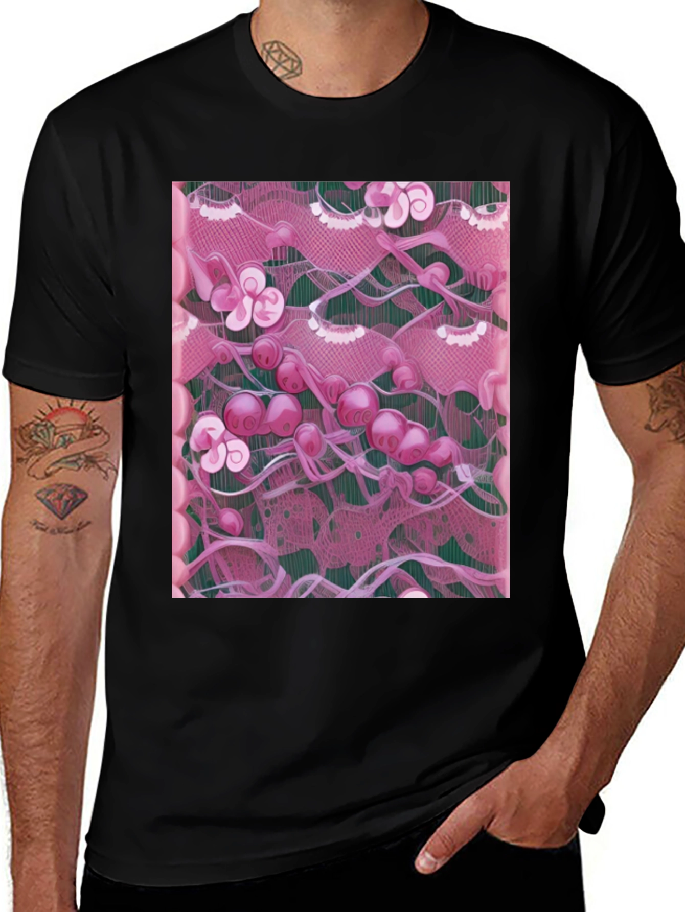 Variant 15 of Abstract Floral Print Black T-Shirt