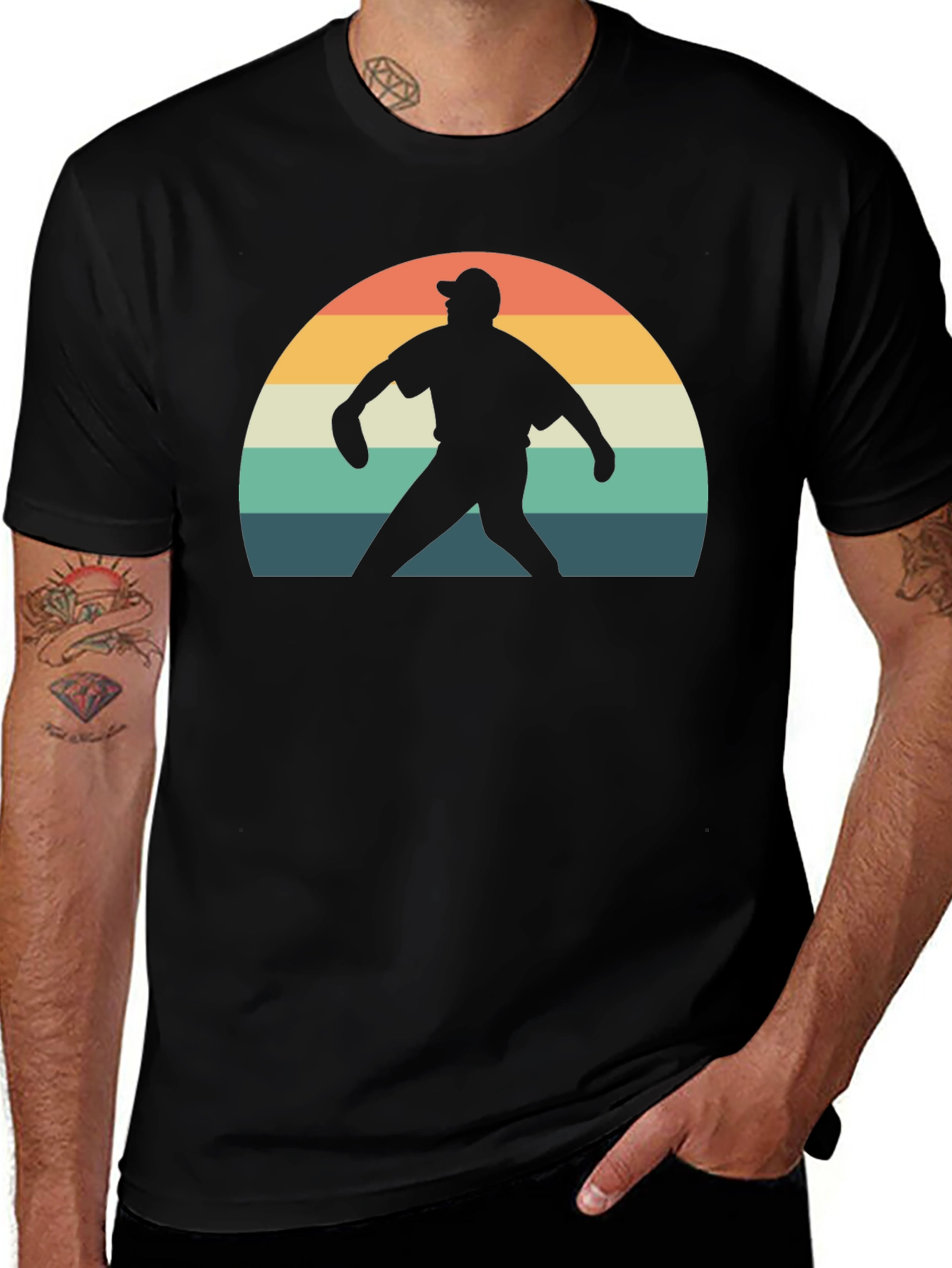 Variant 13 of Retro Baseball Pitcher Graphic Tee - Black