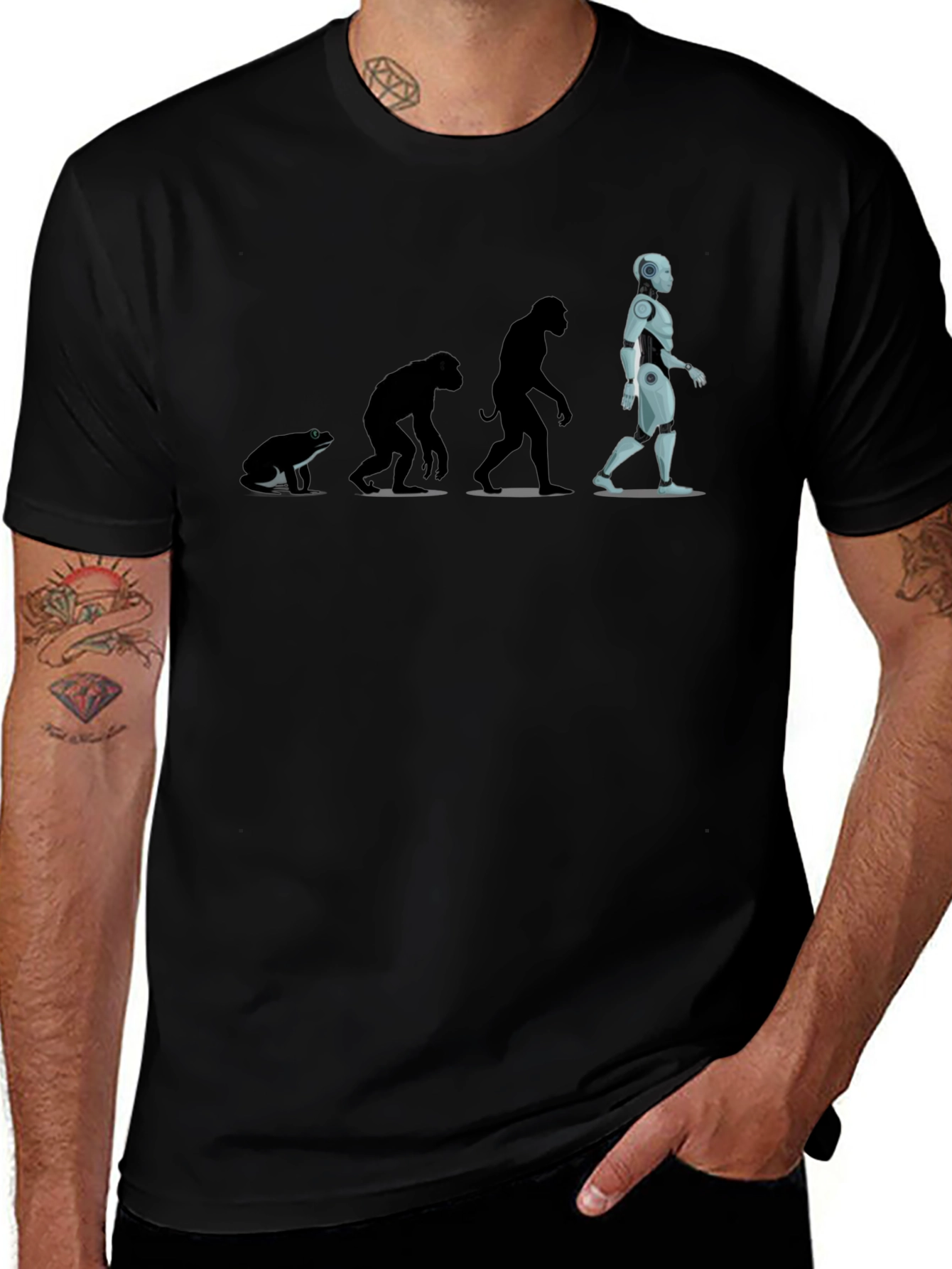 Variant 16 of Evolution of AI T-Shirt - Black, Funny Robot Tee