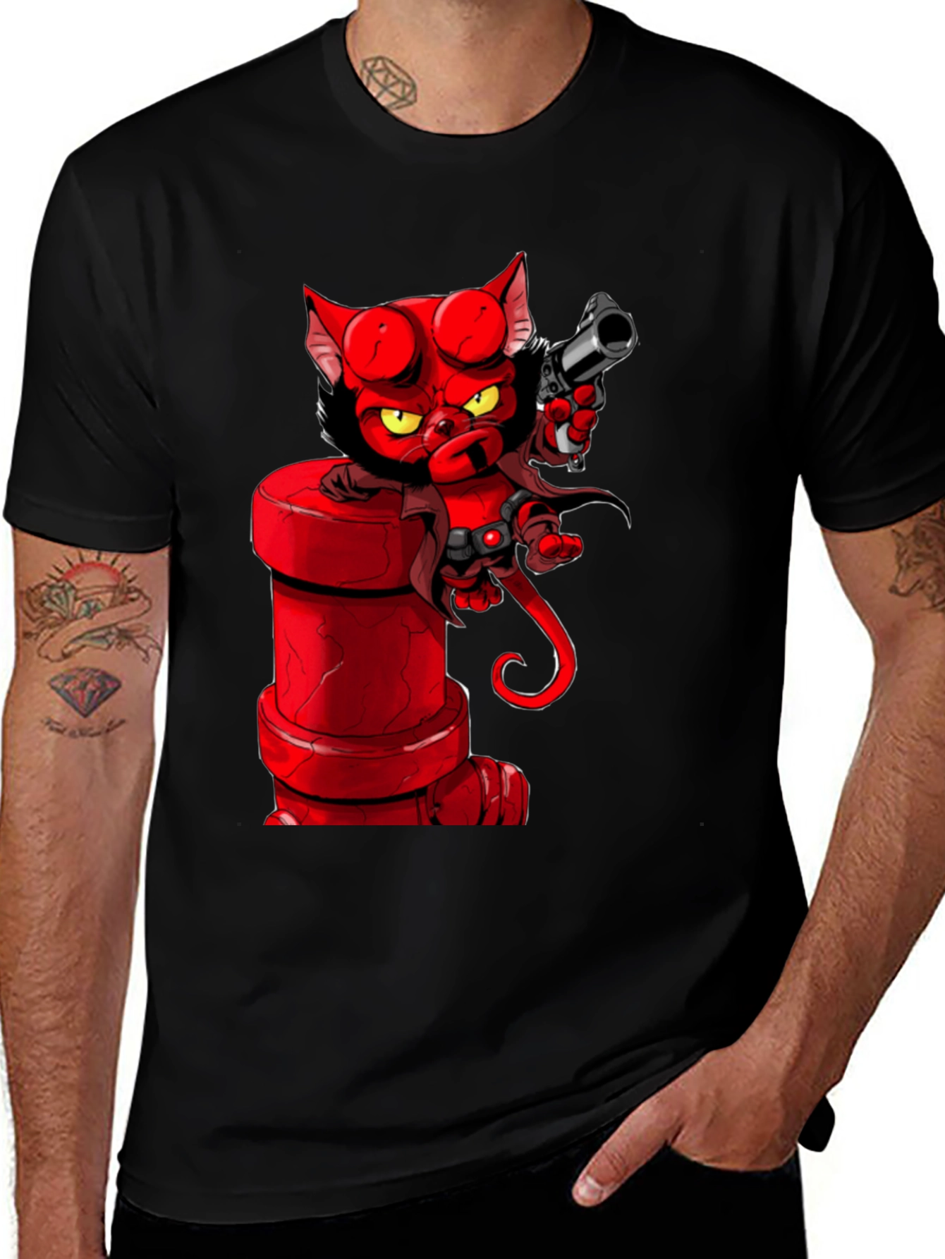Hellboy Cat T-Shirt: Cartoon Demon Feline Tee