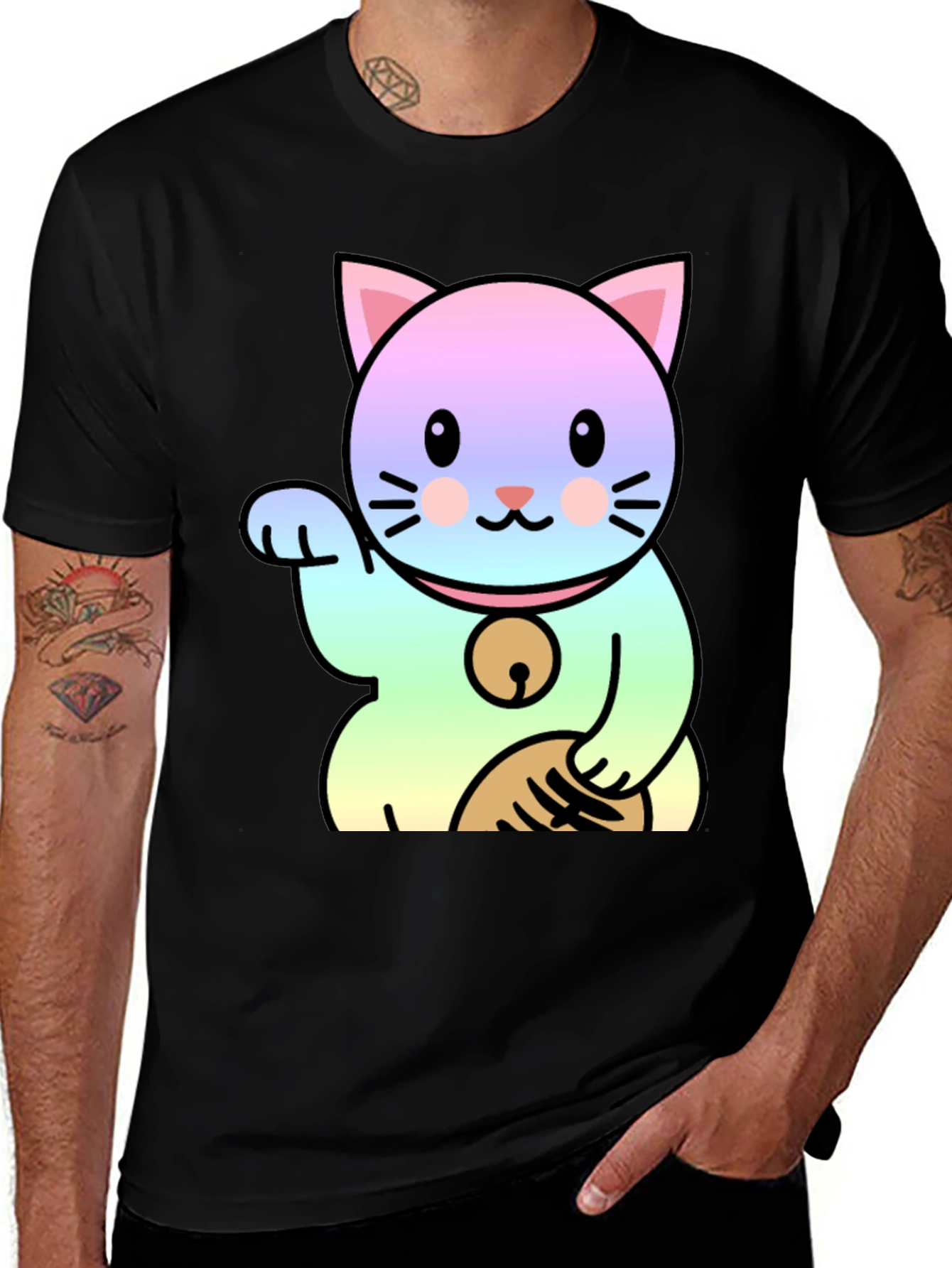 Lucky Cat Graphic Tee - Kawaii Style