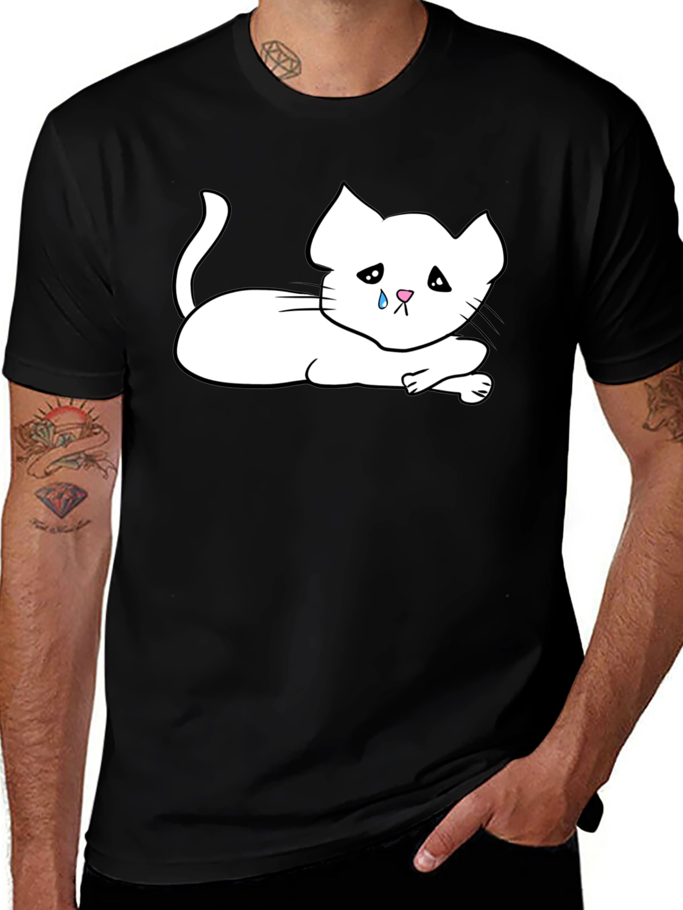 Variant 25 of Sad Kitten T-Shirt - Men's Black Tee