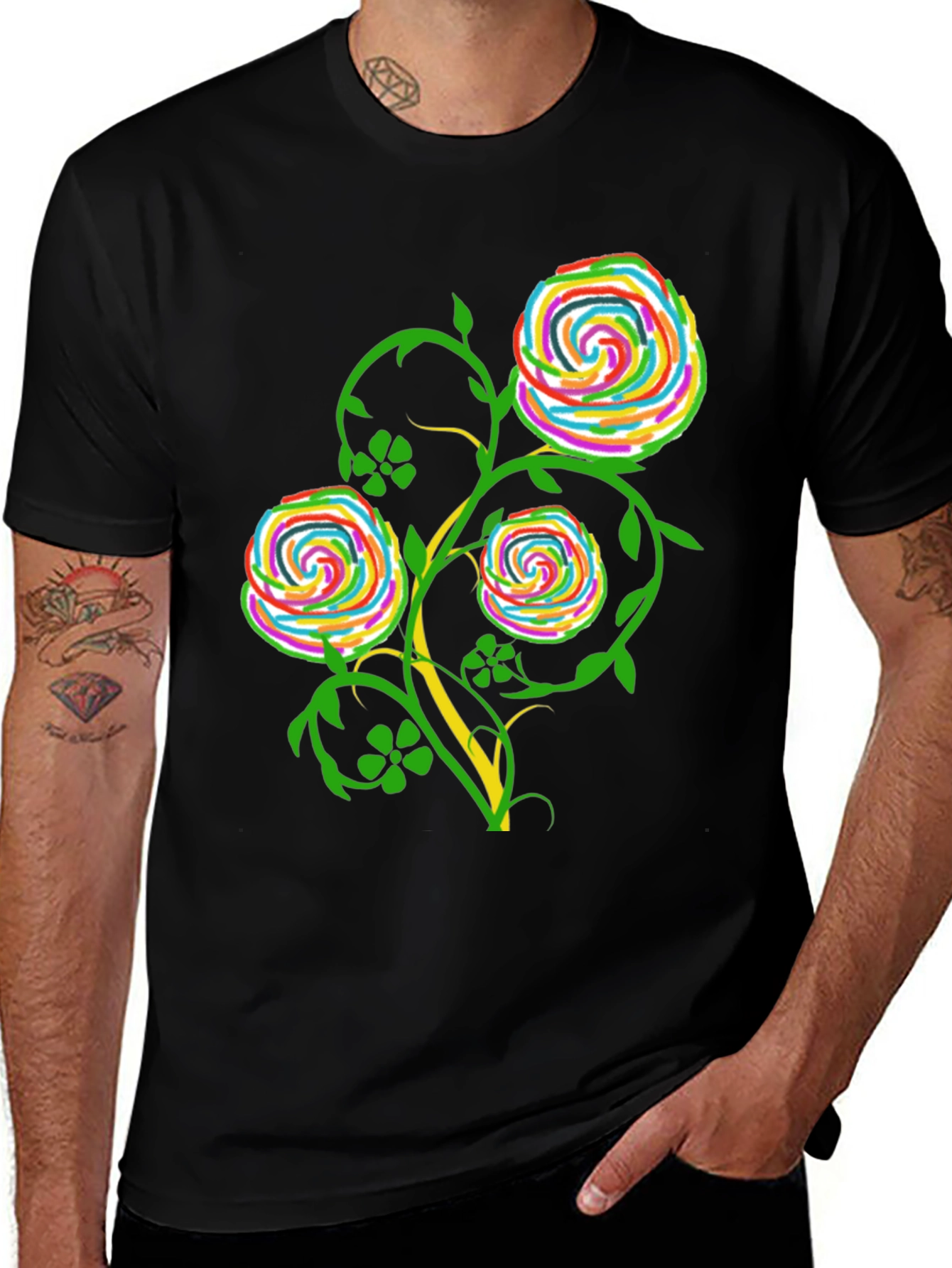 Variant 23 of Floral Rose Swirl Graphic T-Shirt - Black