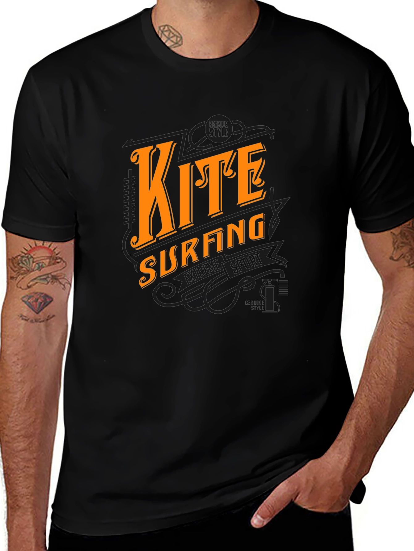 Variant 19 of Kite Surfing Graphic Black T-Shirt