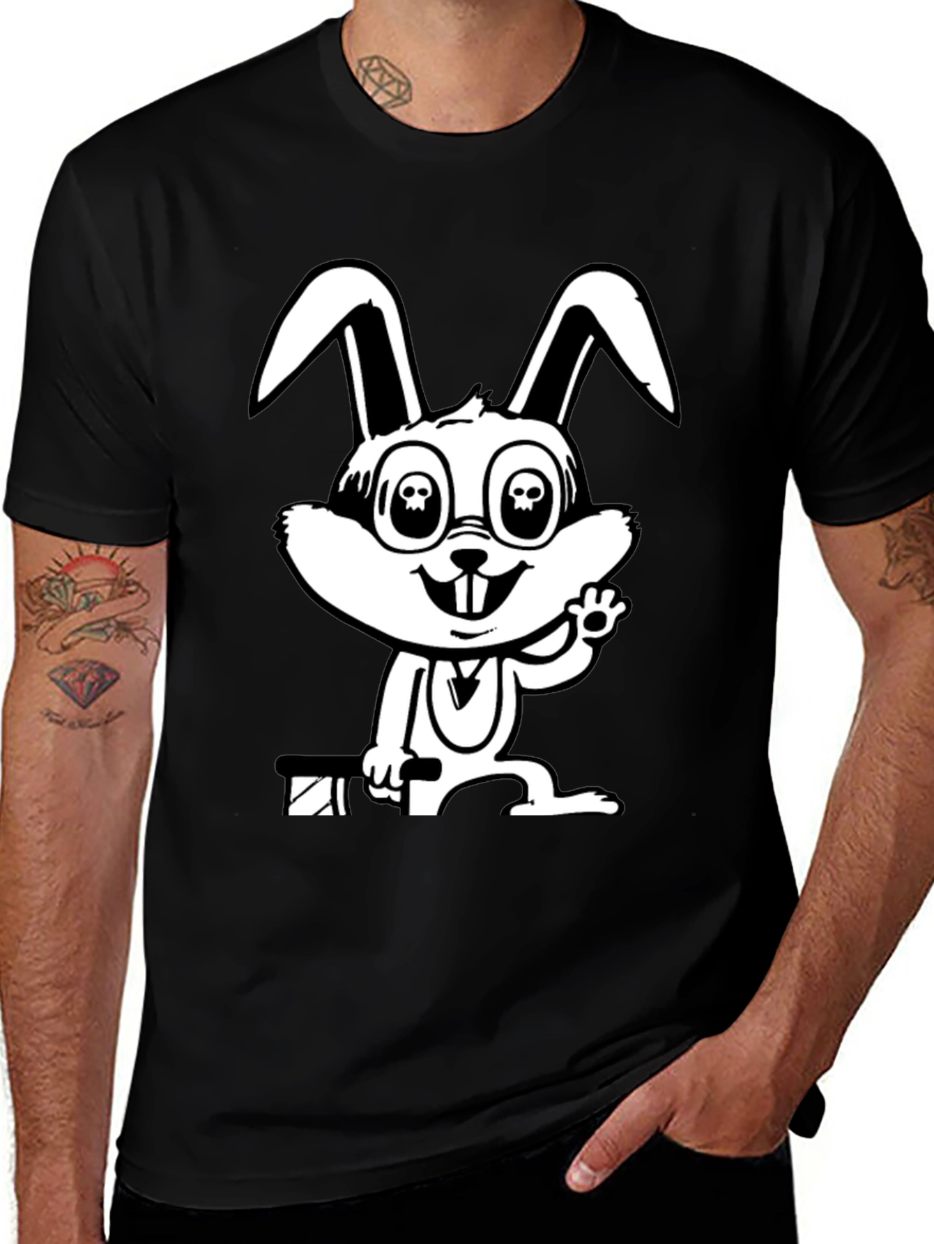 Variant 27 of Skull-Eyed Bunny Graphic Tee - Black Cotton T-Shirt