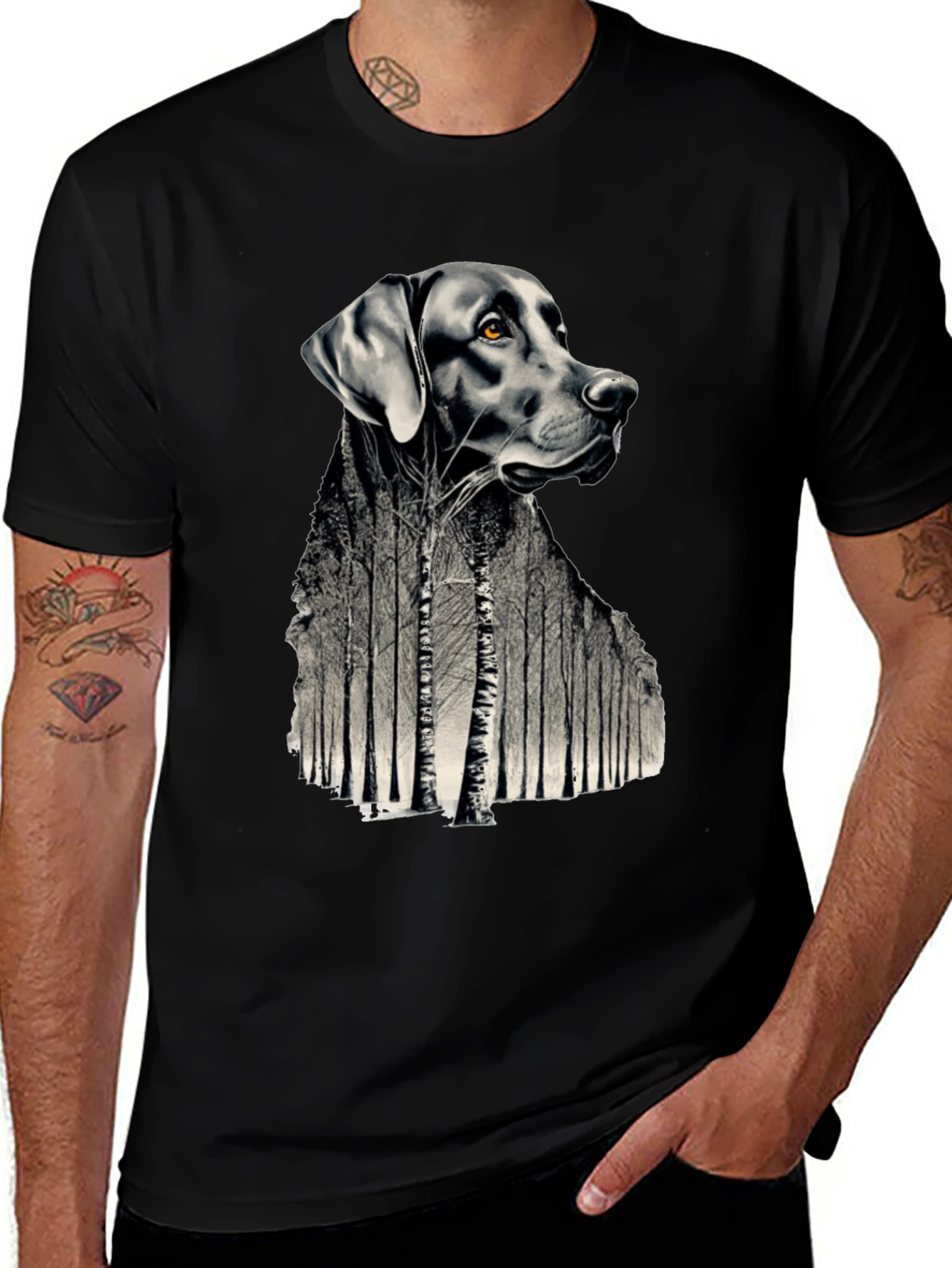 Variant 27 of Dog Forest Graphic Print Black T-Shirt