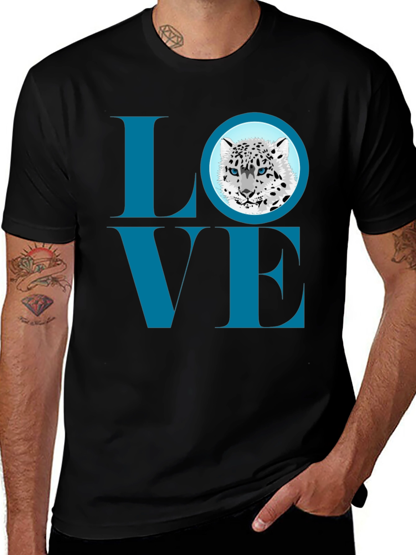 Variant 21 of Love Leopard Print Men's Black T-Shirt