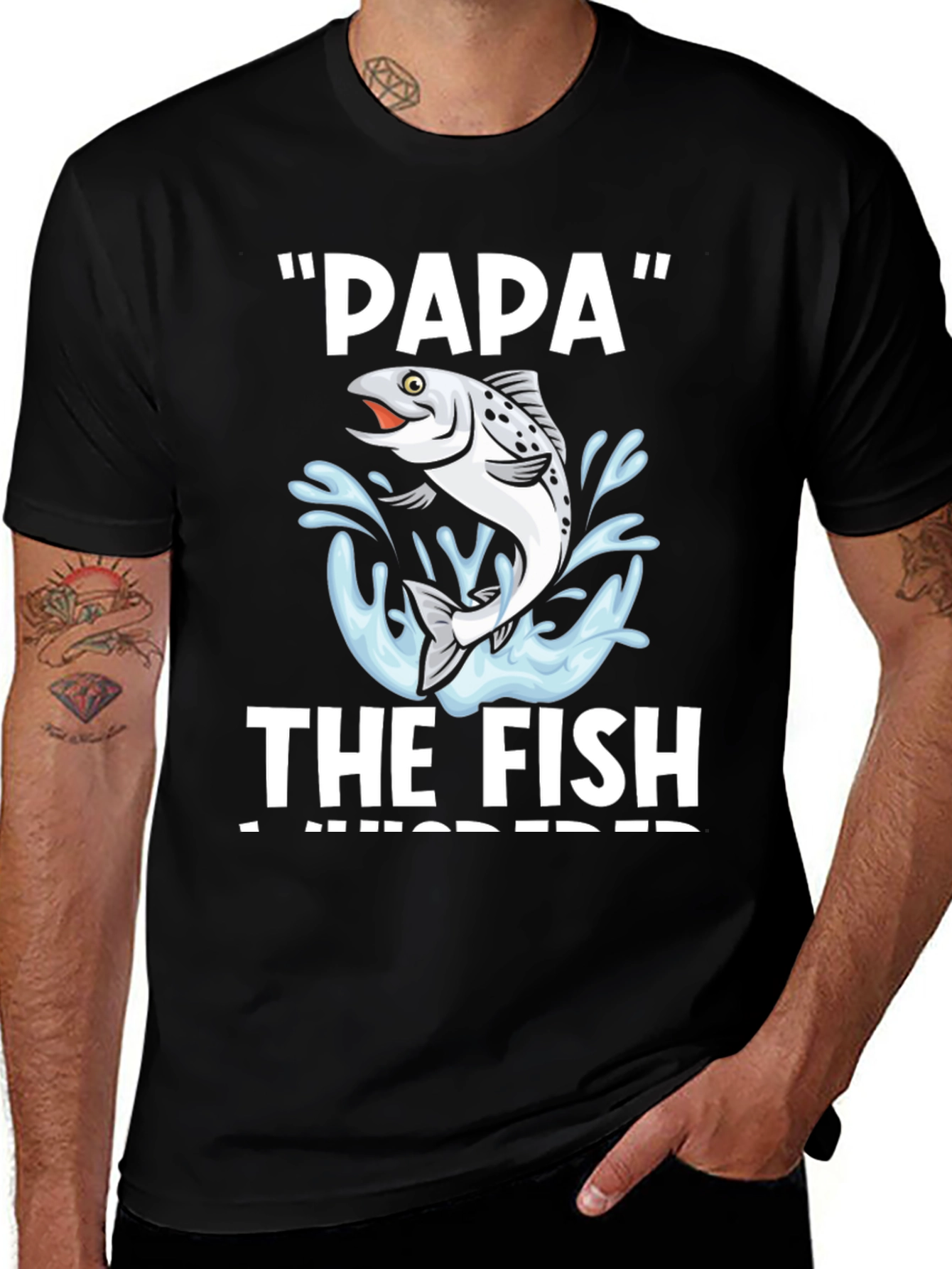 Variant 6 of Papa the Fish T-Shirt - Fishing Dad Tee