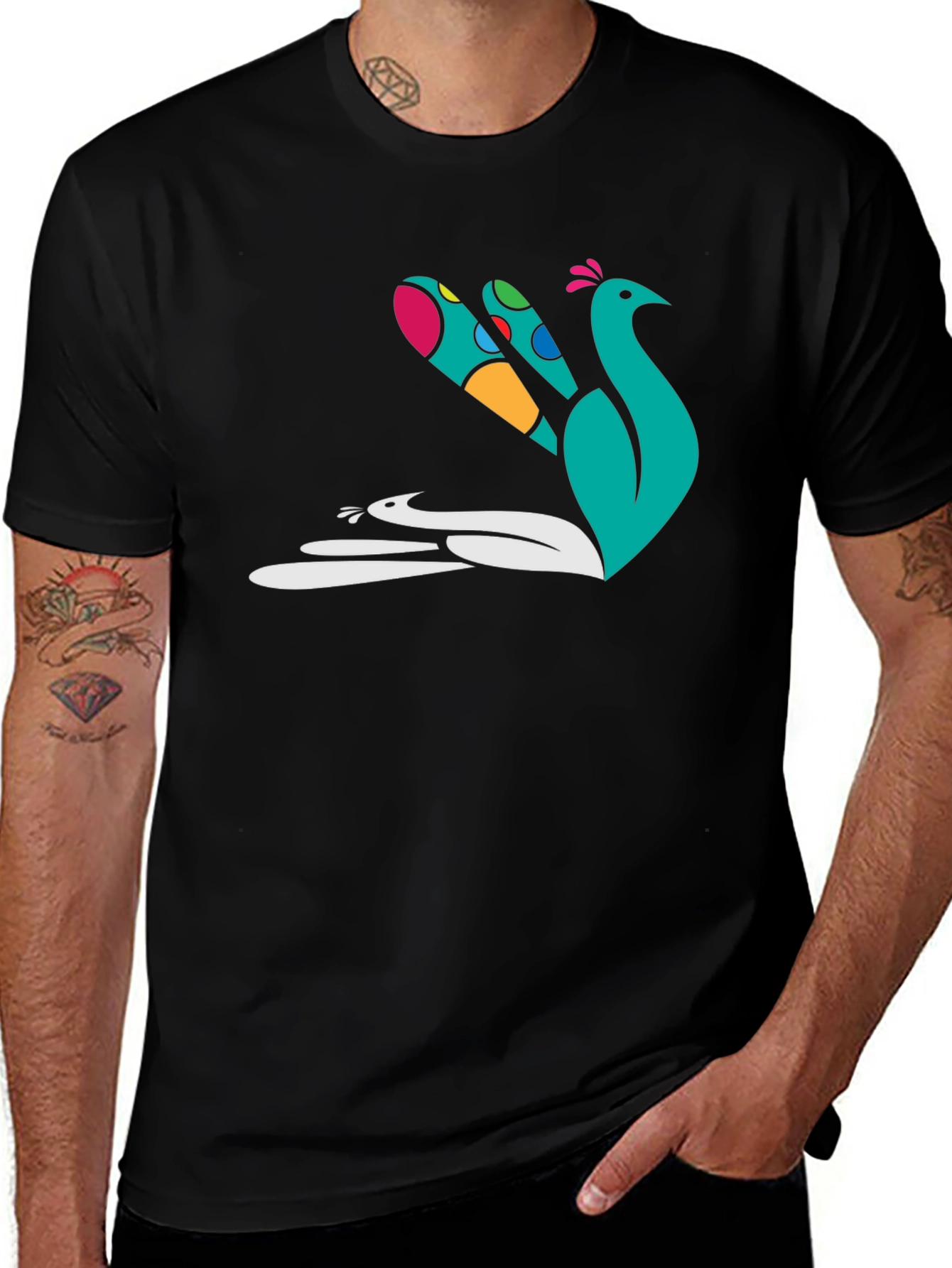 Black Peacock Graphic Tee - Stylish Cotton T-Shirt main image