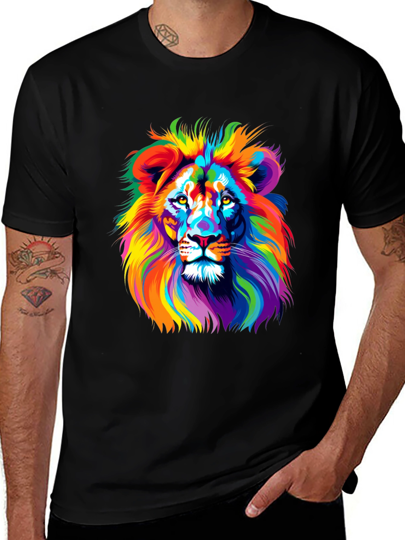 Variant 12 of Colorful Lion Graphic Tee - Bold Black Shirt