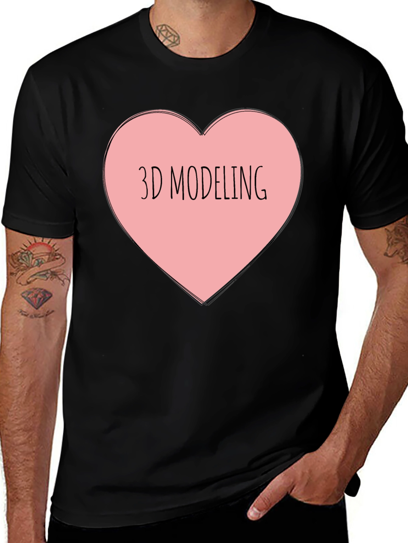3D Modeling Heart Graphic Black T-Shirt