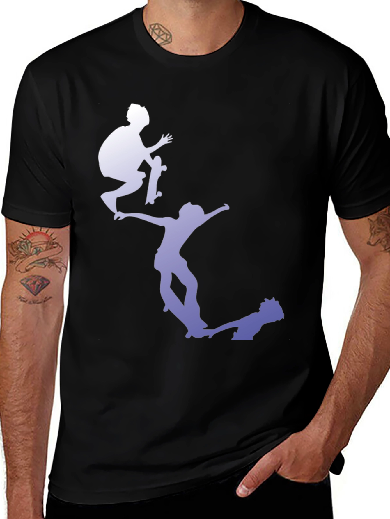 Variant 6 of Cool Skater Silhouette Graphic Tee - Black