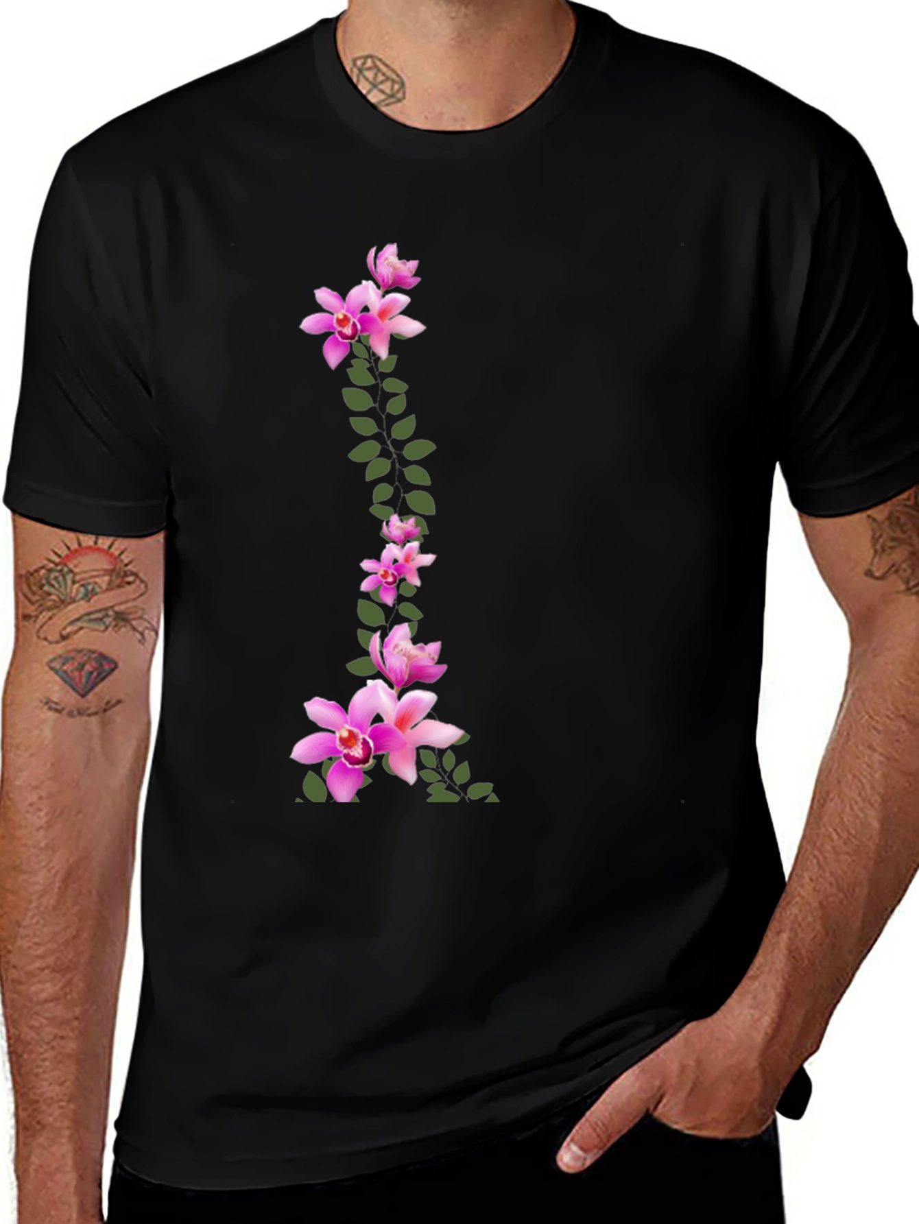 Variant 23 of Floral Print Black T-Shirt