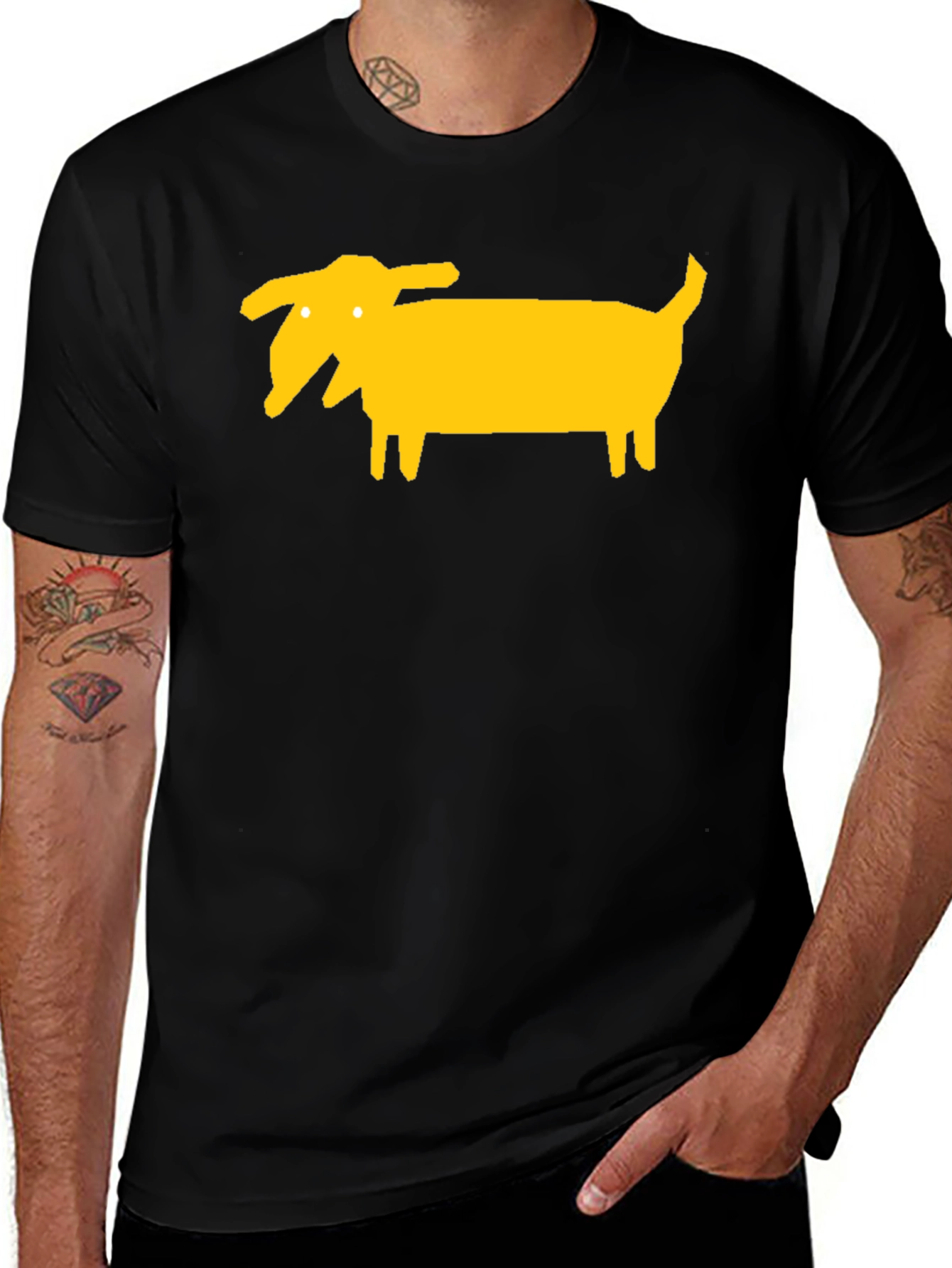 Variant 16 of Unique Yellow Dog Graphic Tee - Black Cotton Blend