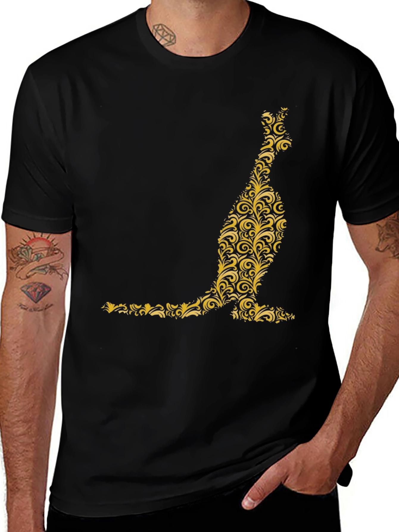 Variant 25 of Stylish Black Tee with Golden Cat Design
