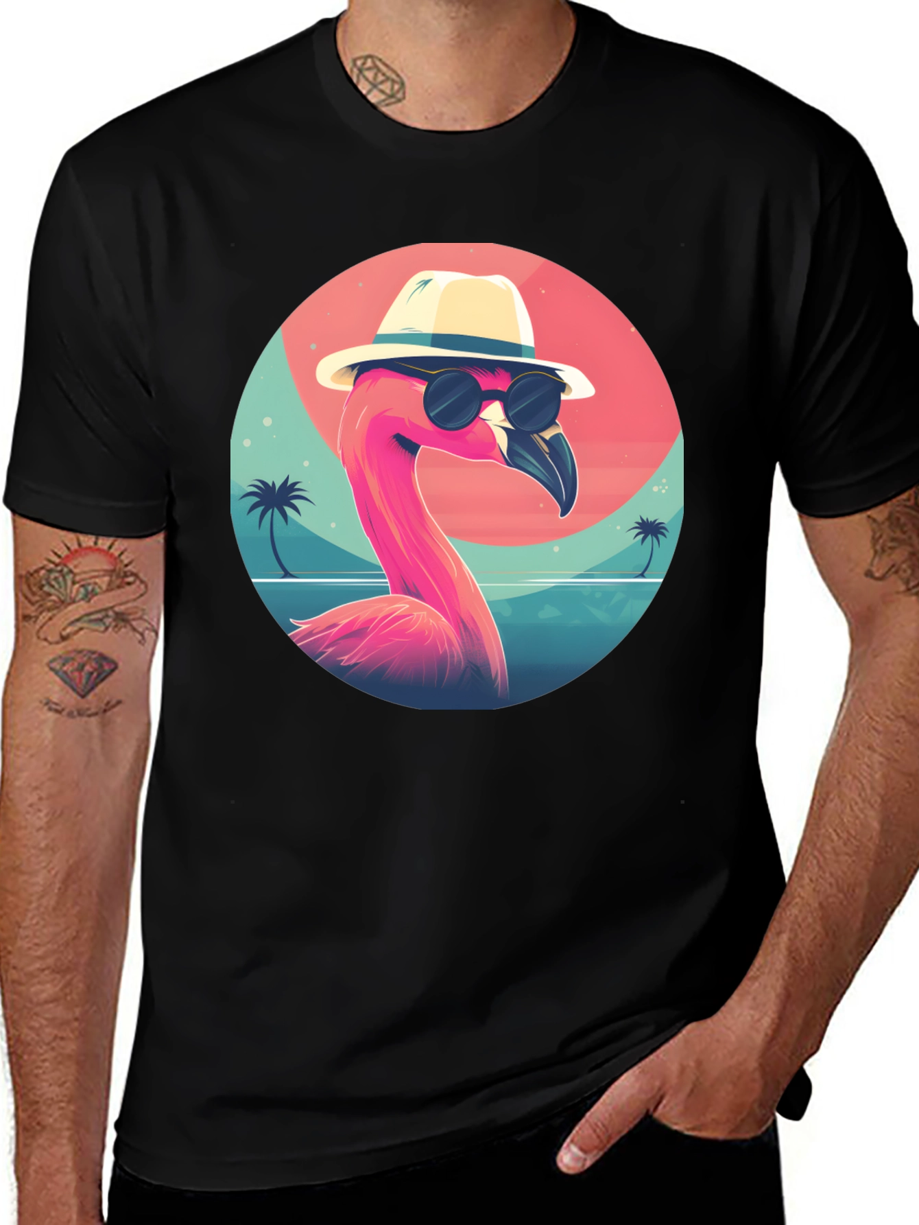 Variant 11 of Cool Flamingo Graphic Tee - Black