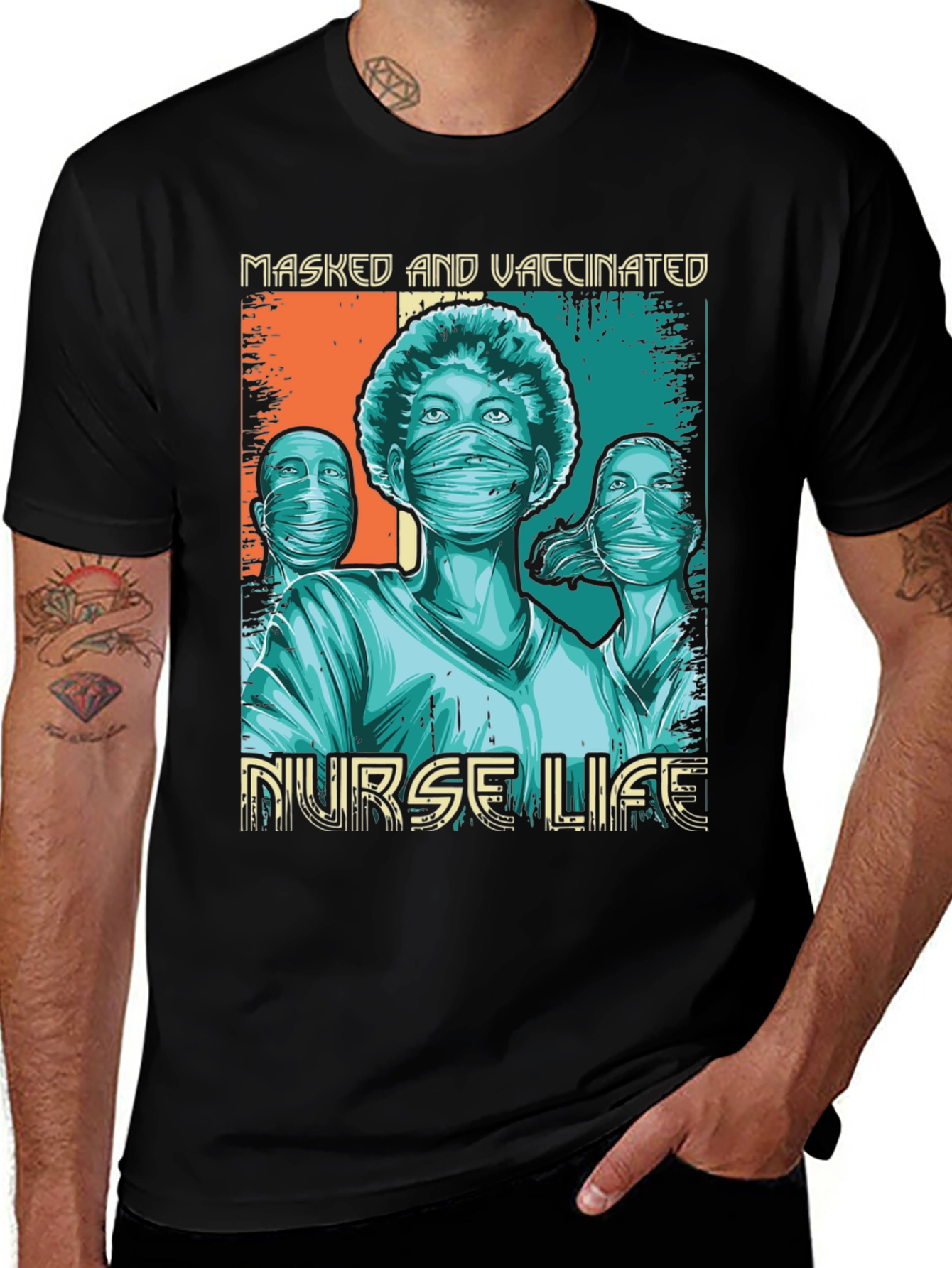Variant 25 of Masked and Vaccinated Nurse Life T-Shirt