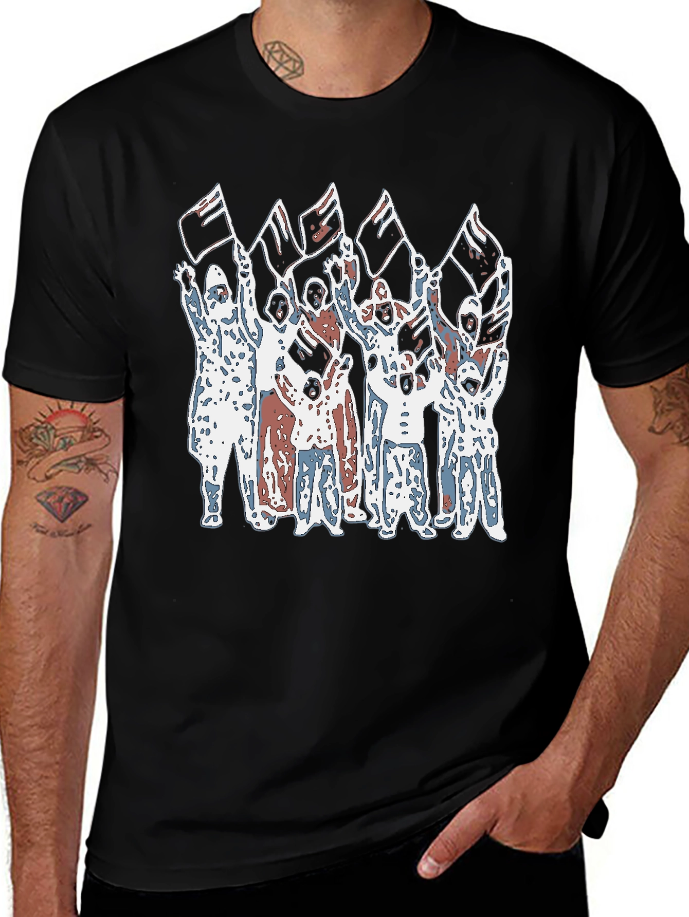 Variant 4 of Graphic Print Black T-Shirt - Illustrated Crowd