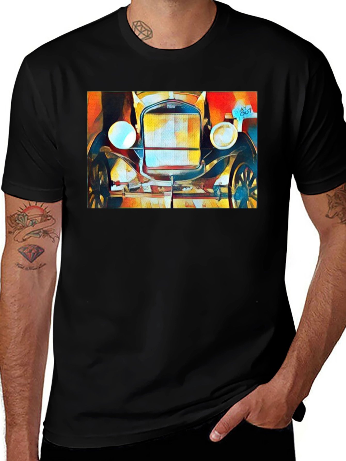 Variant 29 of Vintage Car Graphic Black T-Shirt