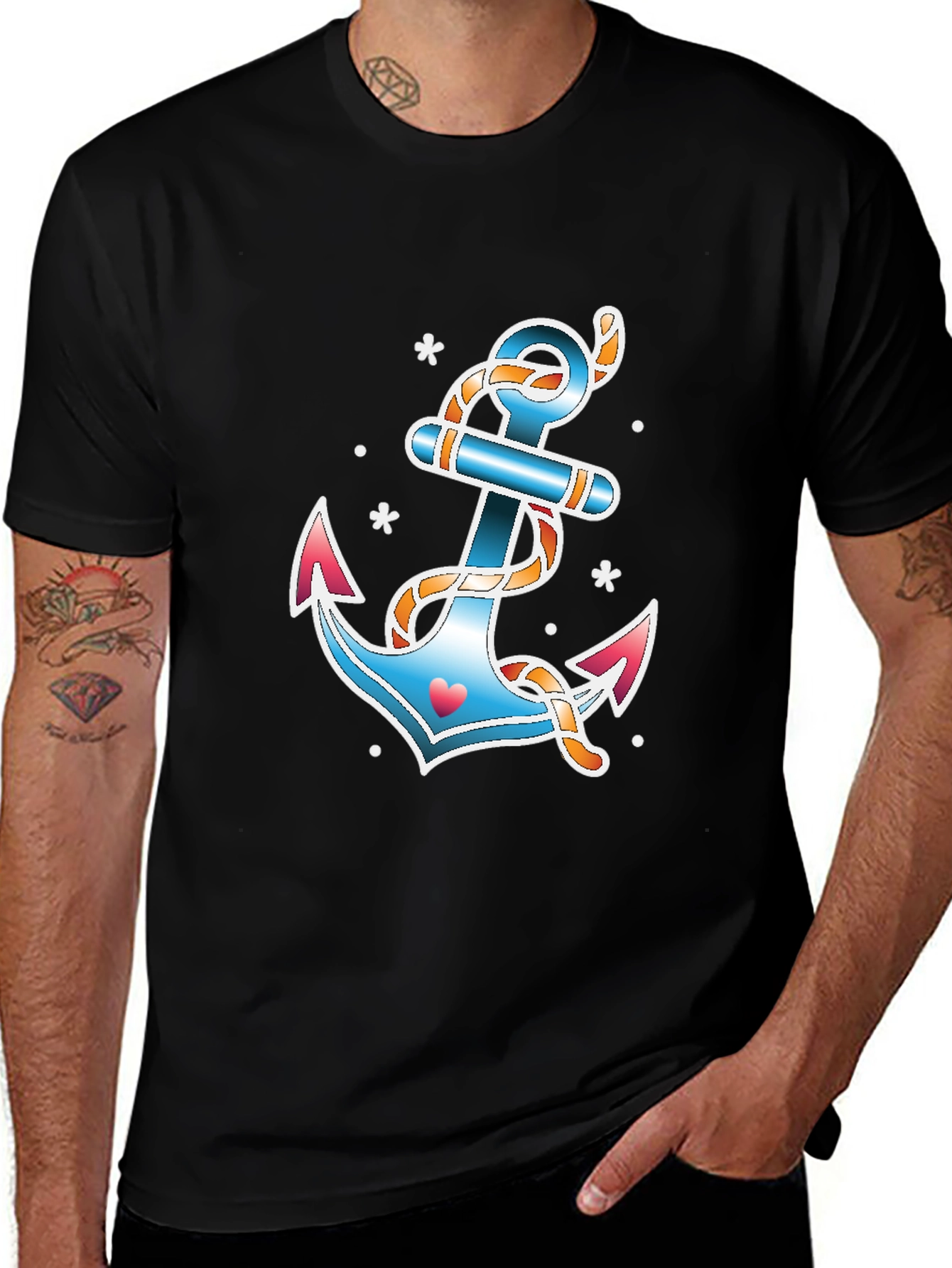 Variant 16 of Nautical Anchor Graphic T-Shirt - Black
