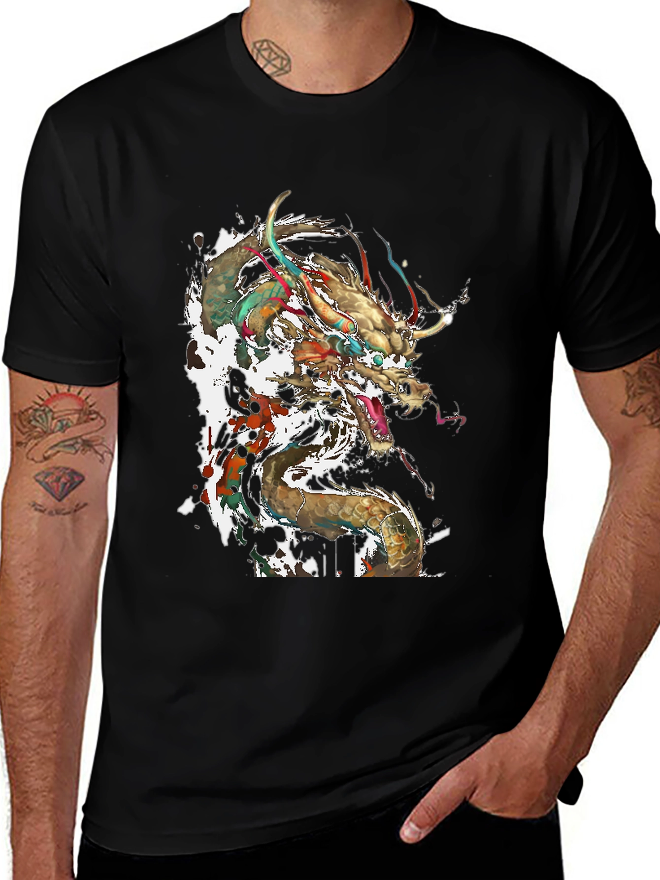 Variant 26 of Dragon Graphic Tee - Men's Black T-Shirt