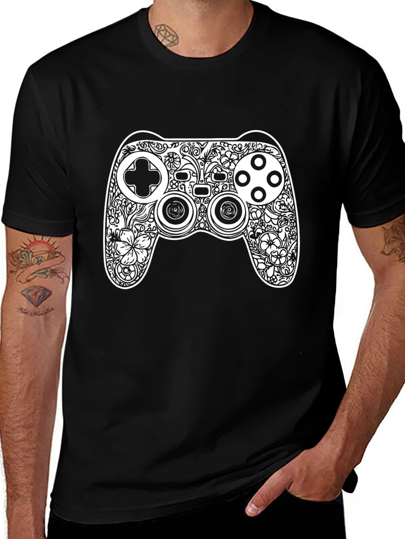 Variant 26 of Floral Game Controller Graphic T-Shirt