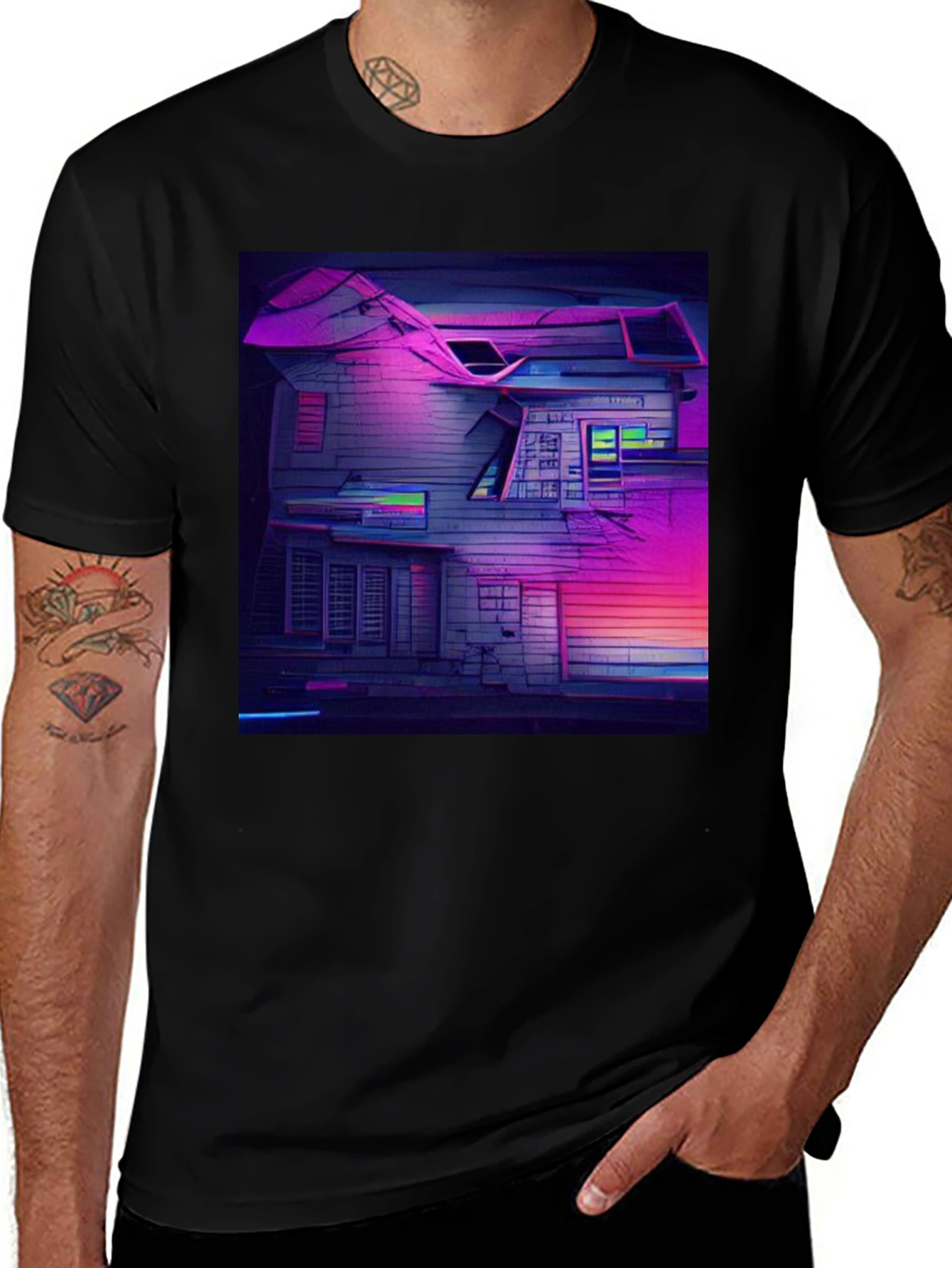 Variant 8 of Cyberpunk House Graphic Tee - Retro Style