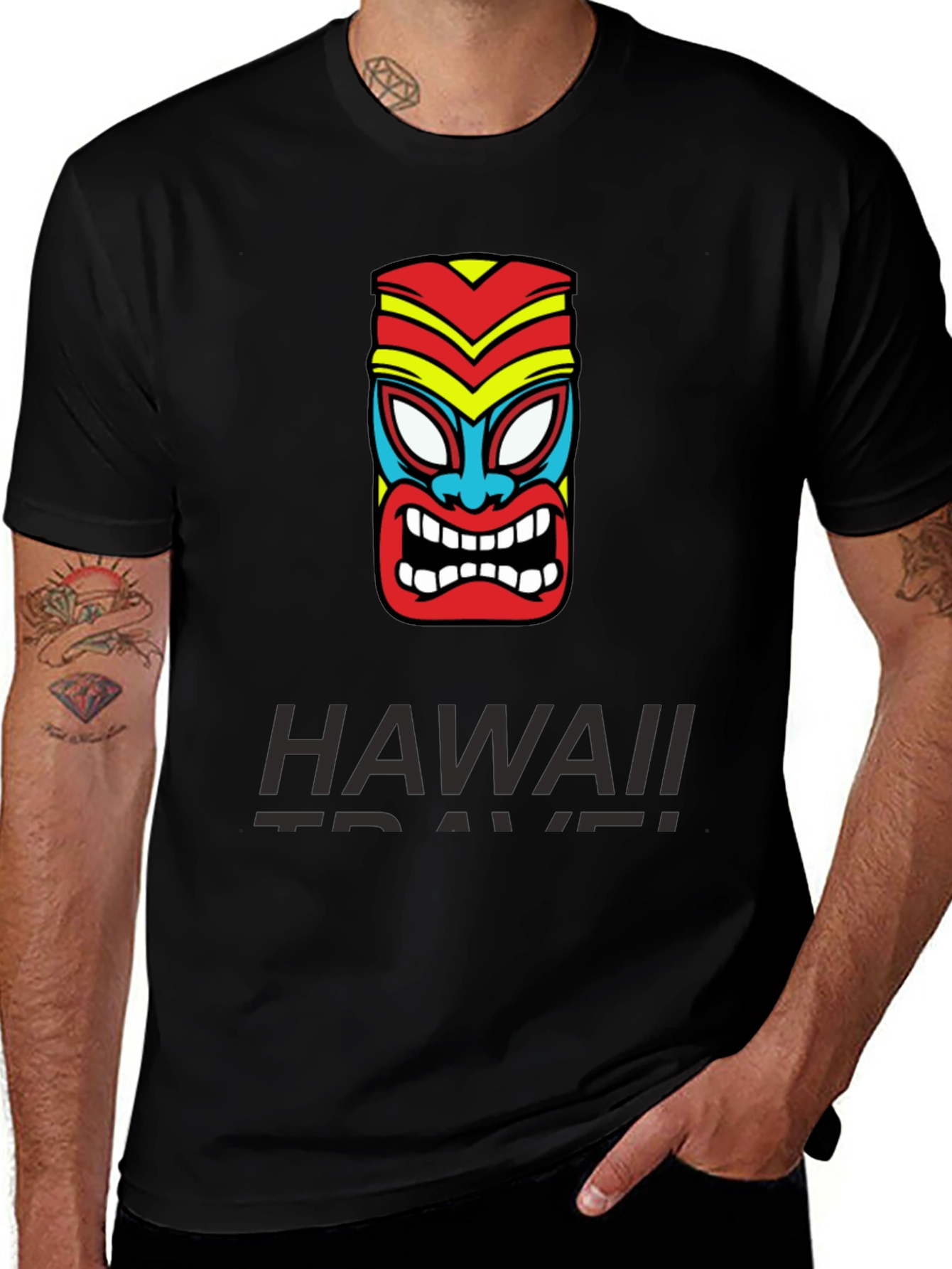 Hawaii Travel Tiki Mask Graphic Tee