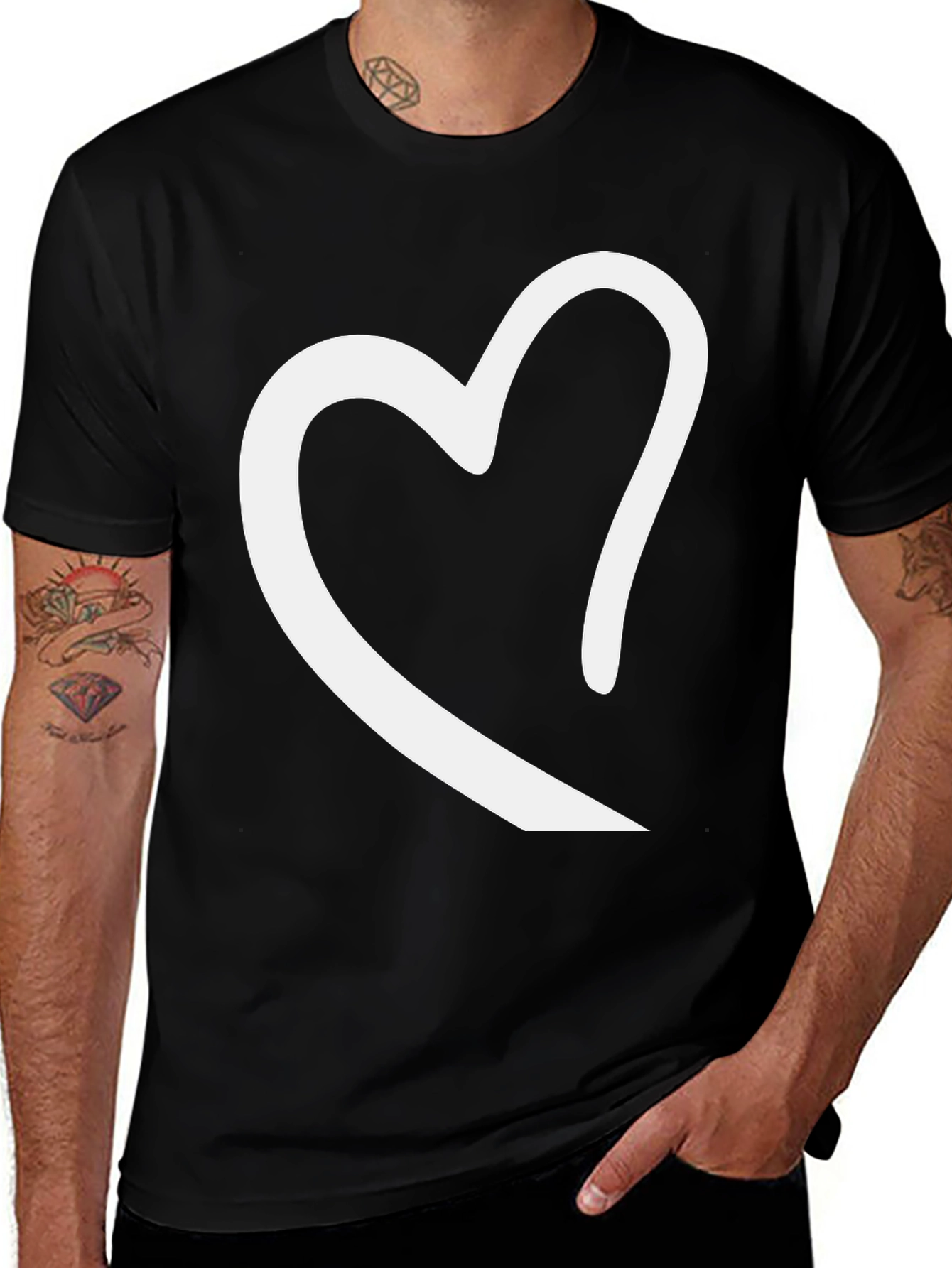 Variant 25 of Black T-Shirt with White Heart Graphic