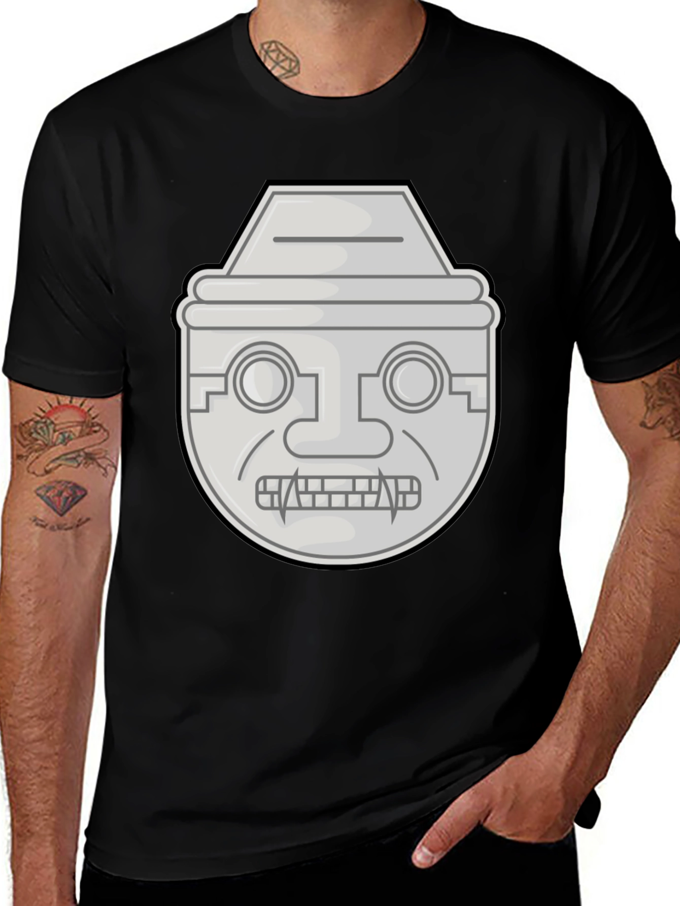 Variant 20 of Aztec Mask Graphic Tee - Stylish Black T-Shirt