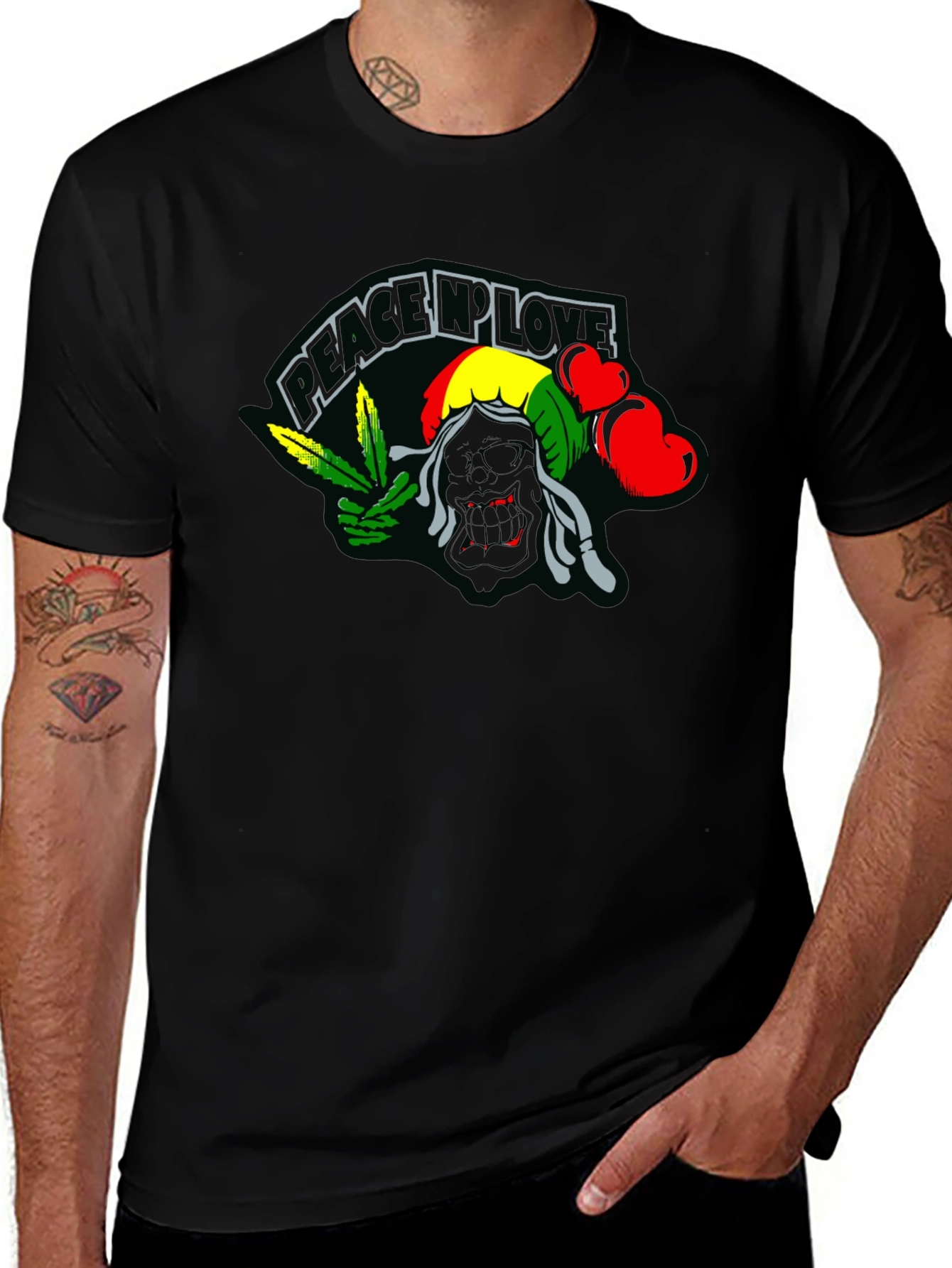 Variant 17 of Peace & Love Reggae Graphic Tee - Black Cotton T-Shirt