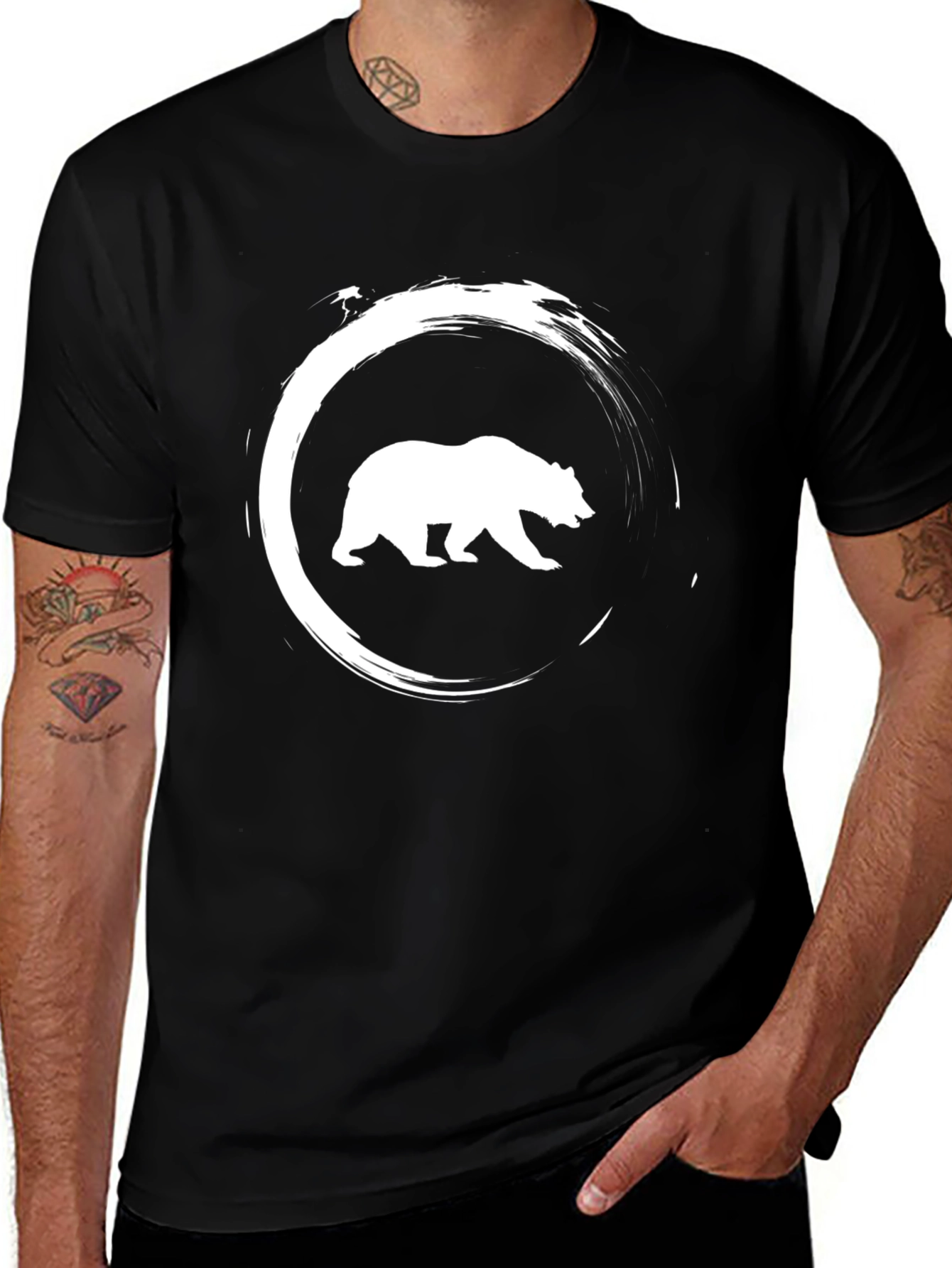 Variant 4 of Bear Circle Graphic Tee - Casual Style