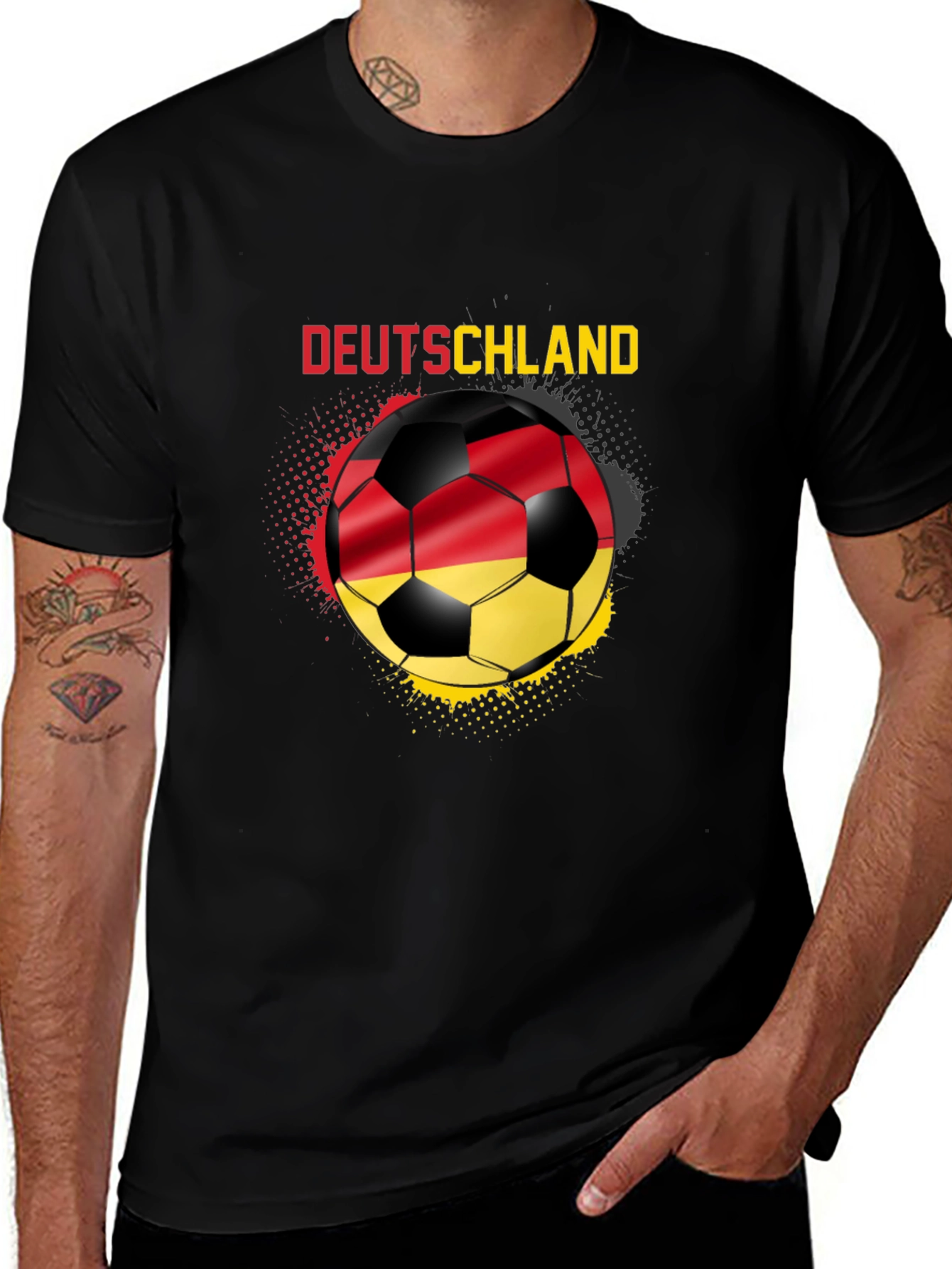 Variant 16 of Deutschland Soccer Ball Graphic Tee - Black Cotton Jersey
