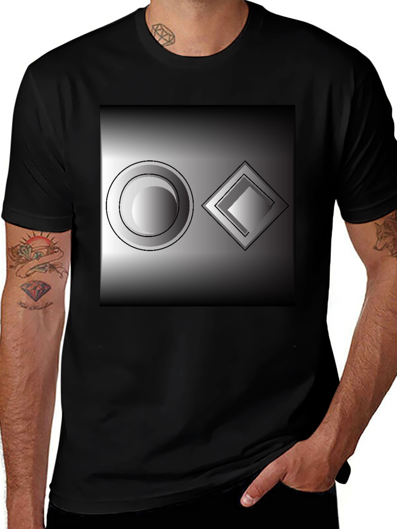 Variant 25 of Abstract Geometric Tee: Circle & Diamond Design